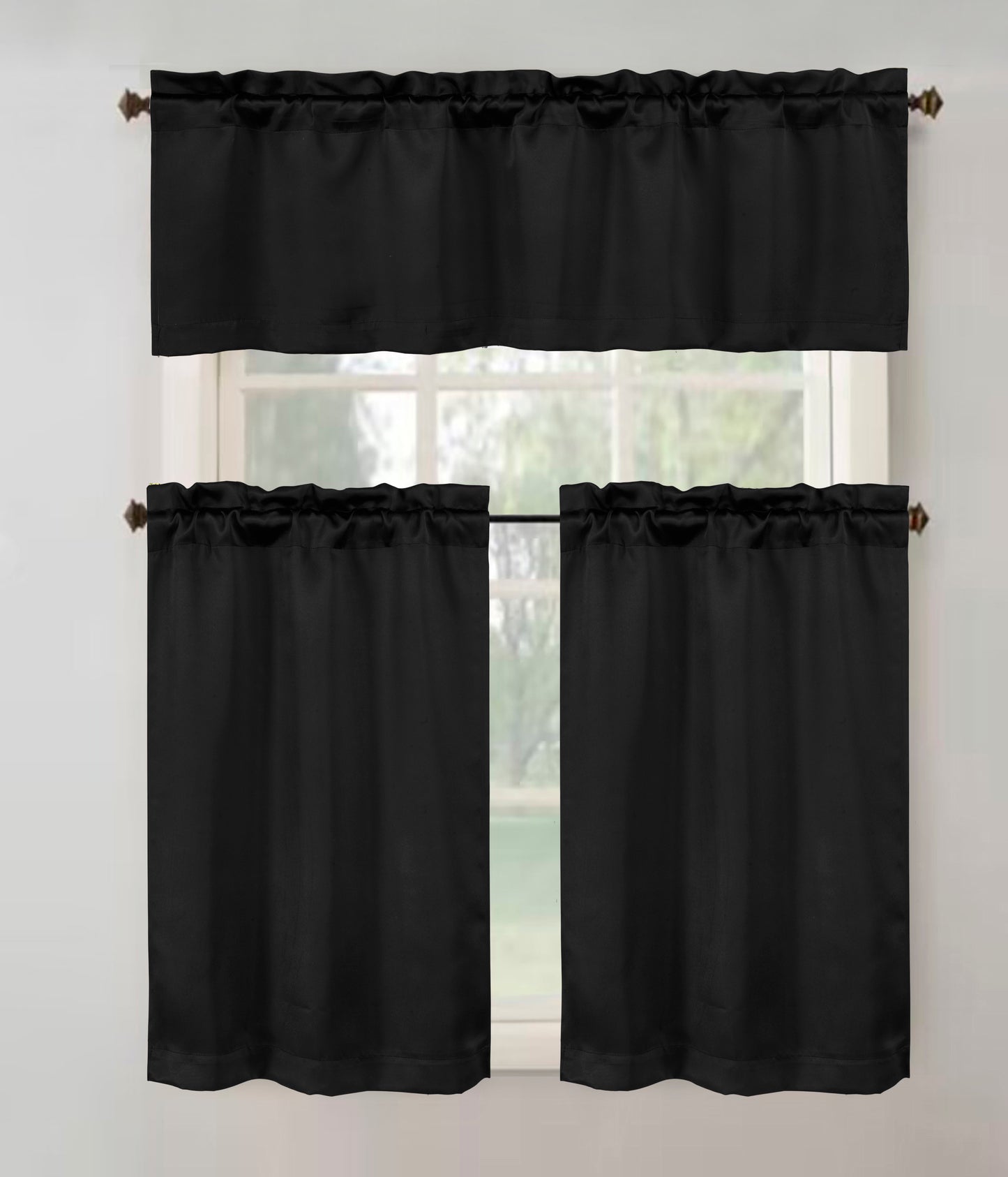 Anchorage Blackout Kitchen Curtain 3 Pieces - Black