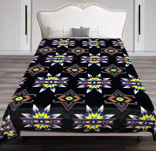 Royal Flannel Blanket - Aztec Black & Yellow