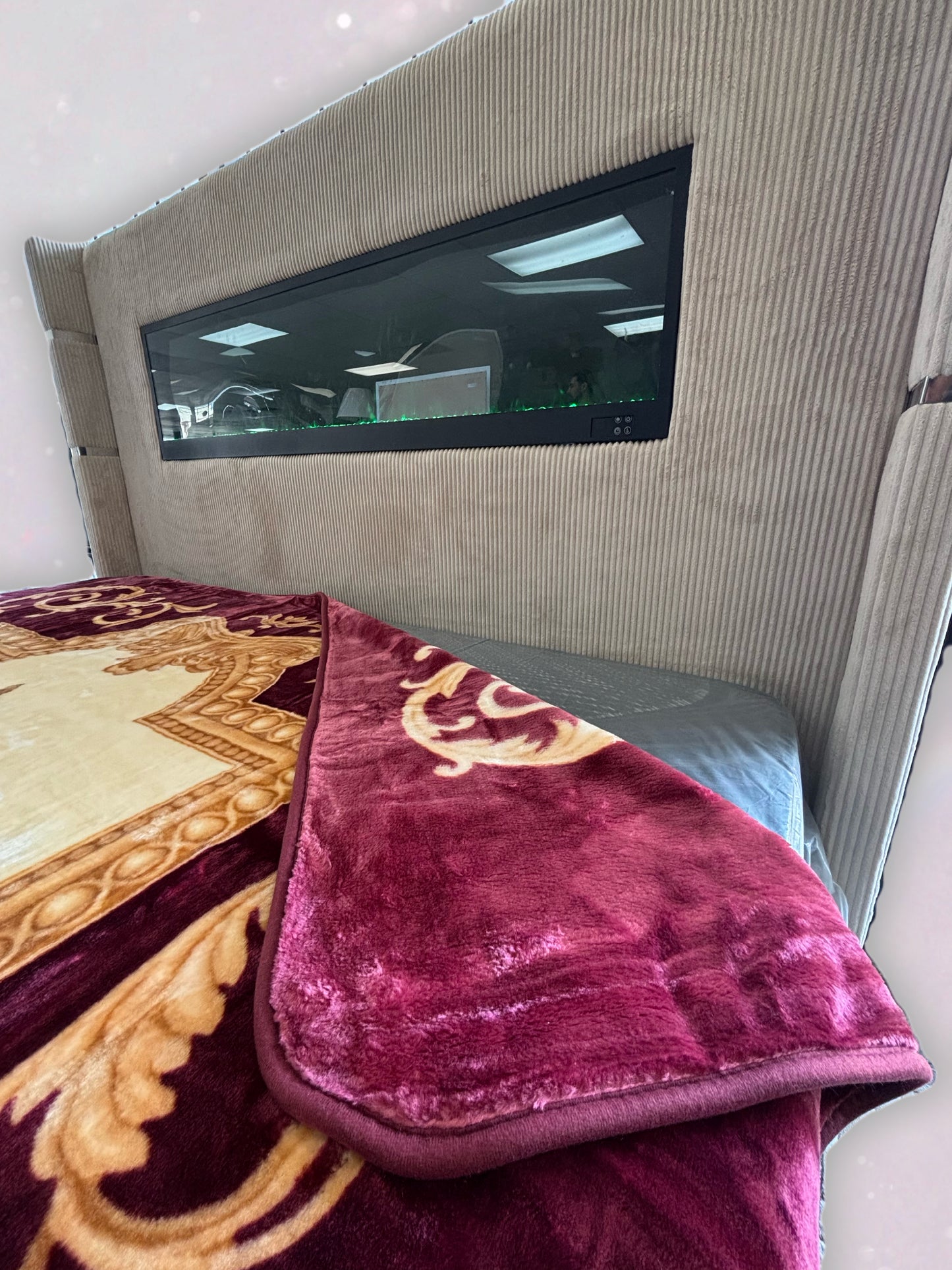 BM108 Solaron Blanket Korean Mink - Flower Bouquet Burgundy