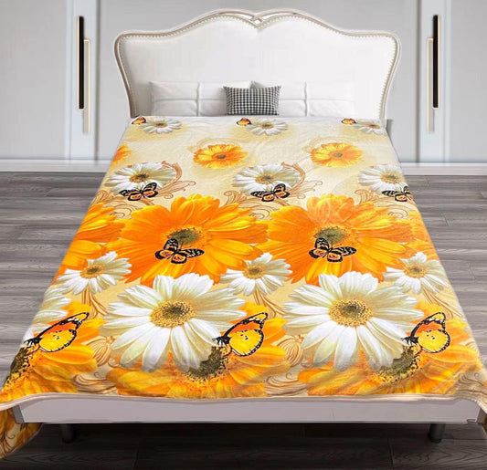 Royal Flannel Blanket THICKER- Golden Butterflies