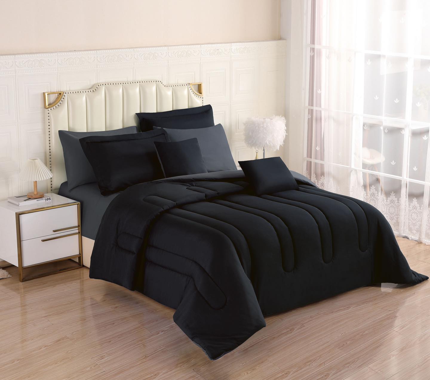 8PCS Royal Solid Reversible Comforter Set - Sheets Included