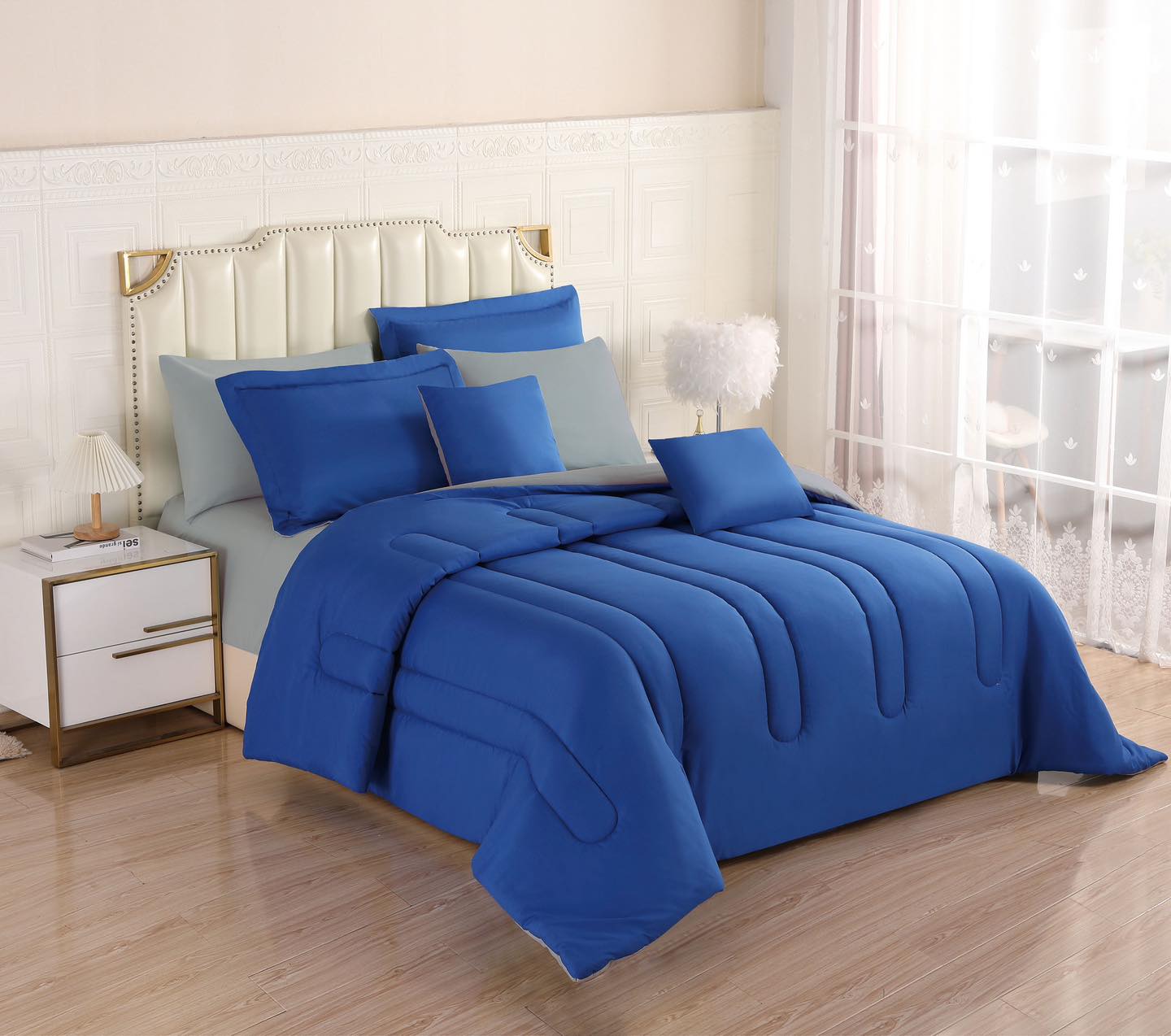 8PCS Royal Solid Reversible Comforter Set - Sheets Included