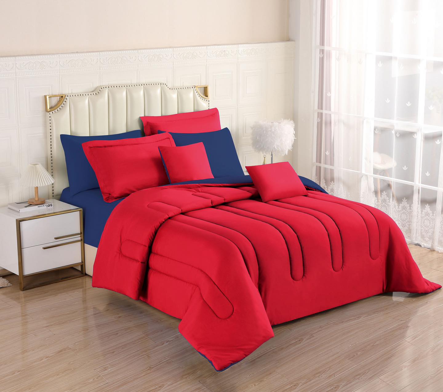 8PCS Royal Solid Reversible Comforter Set - Sheets Included