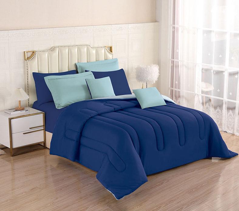 8PCS Royal Solid Reversible Comforter Set - Sheets Included