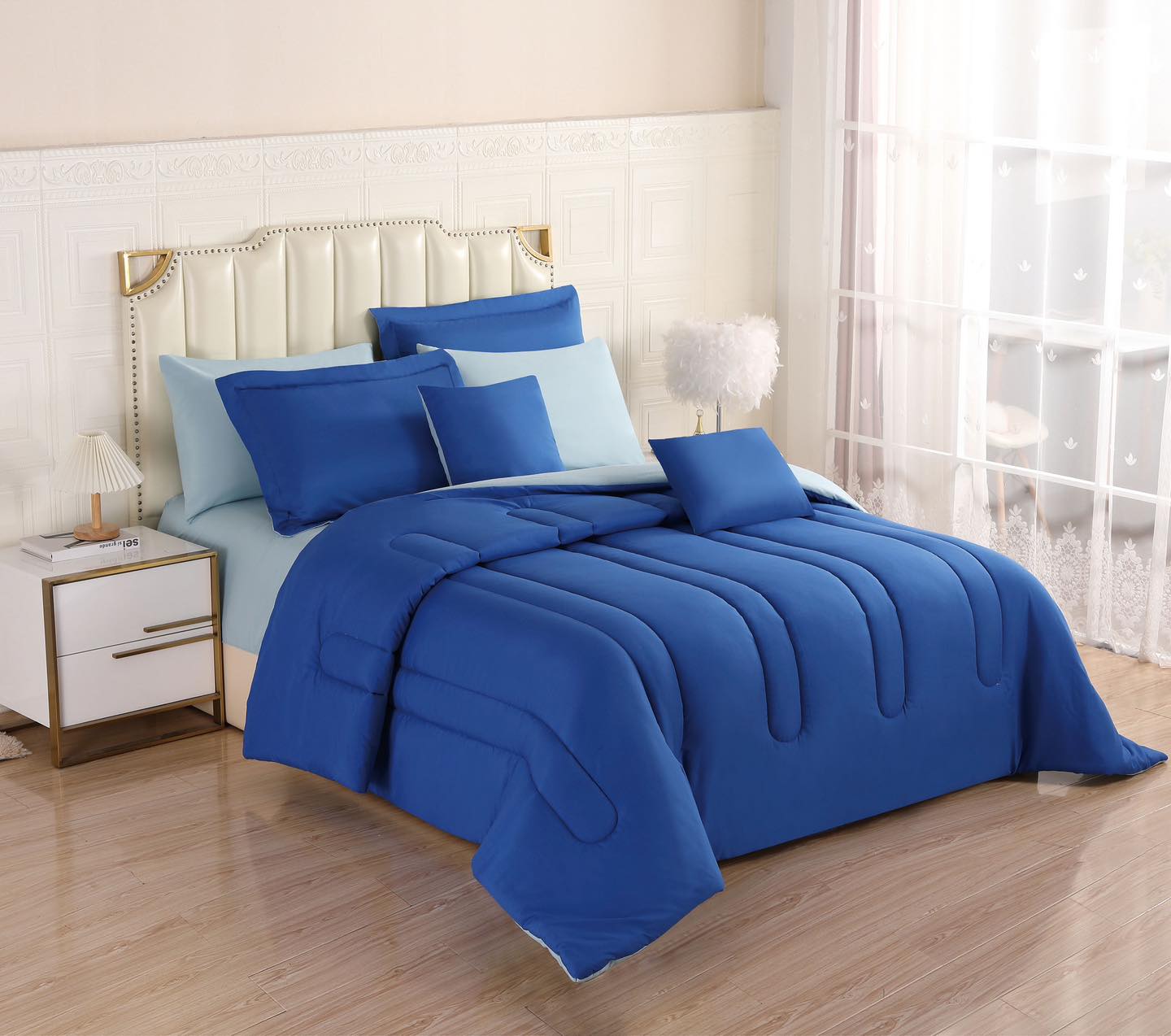 8PCS Royal Solid Reversible Comforter Set - Sheets Included