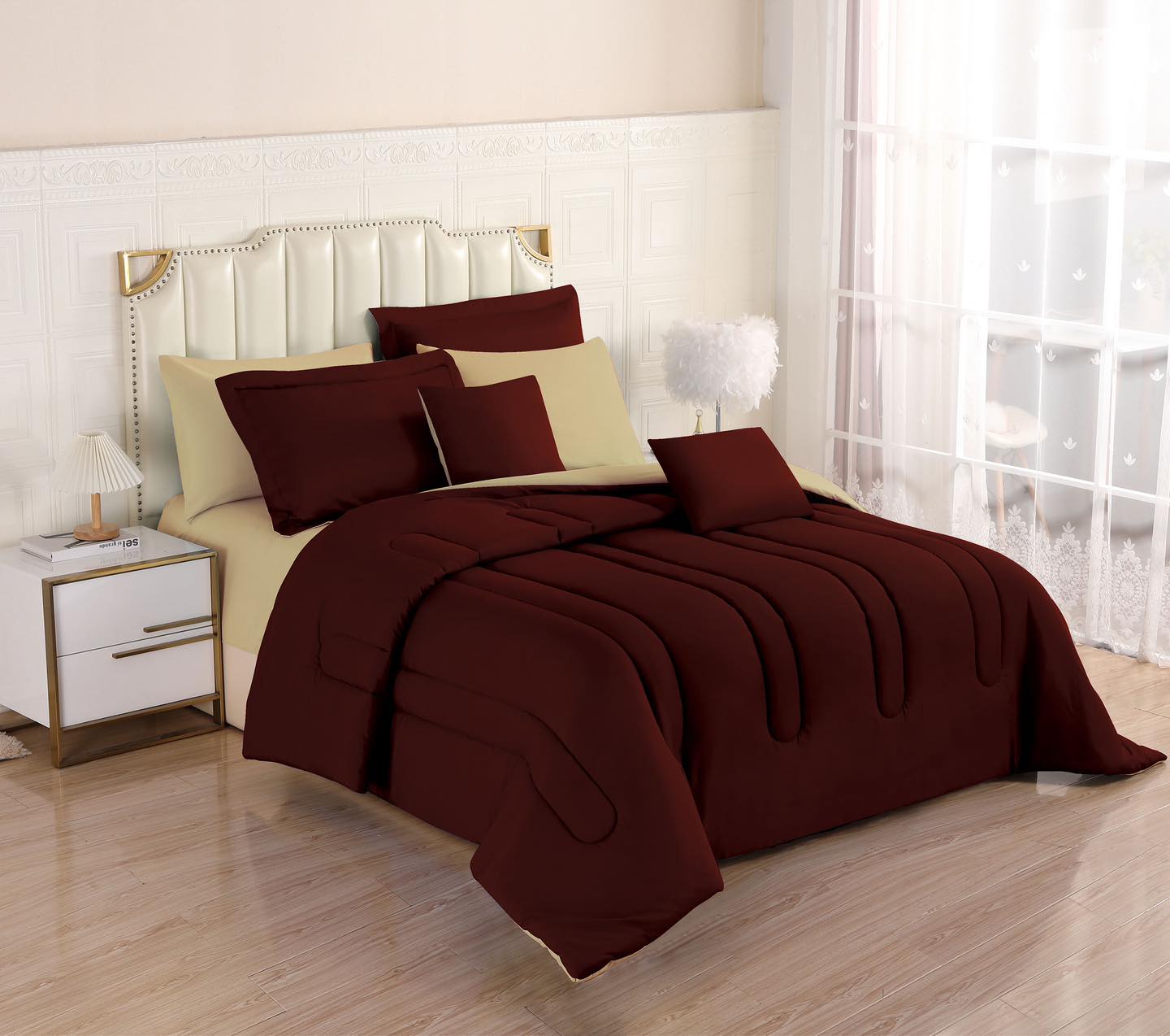 8PCS Royal Solid Reversible Comforter Set - Sheets Included