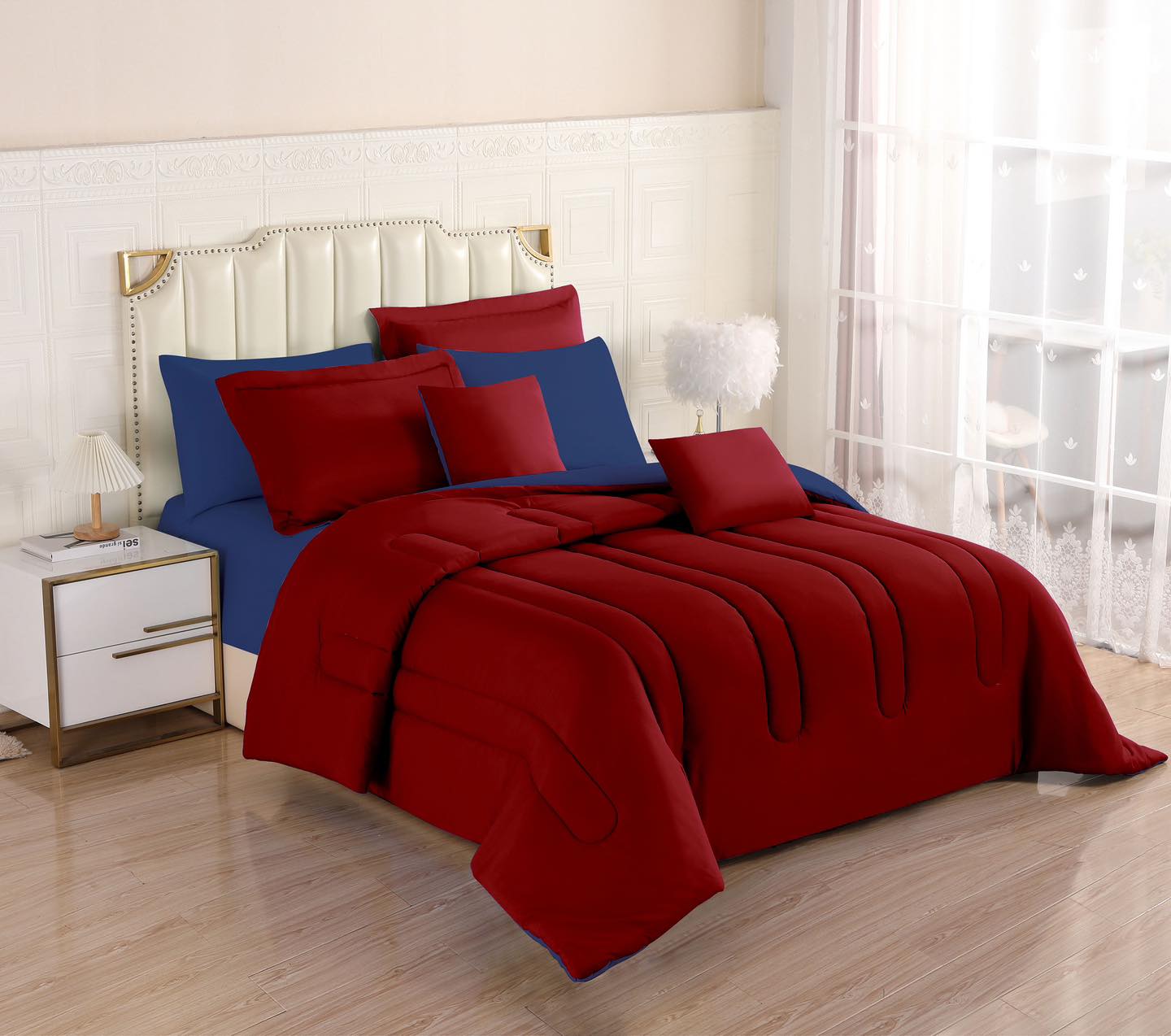 8PCS Royal Solid Reversible Comforter Set - Sheets Included