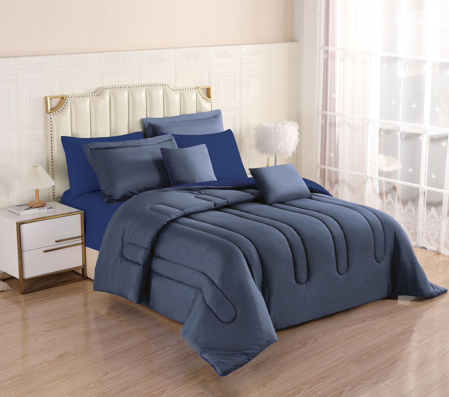 8PCS Royal Solid Reversible Comforter Set - Sheets Included