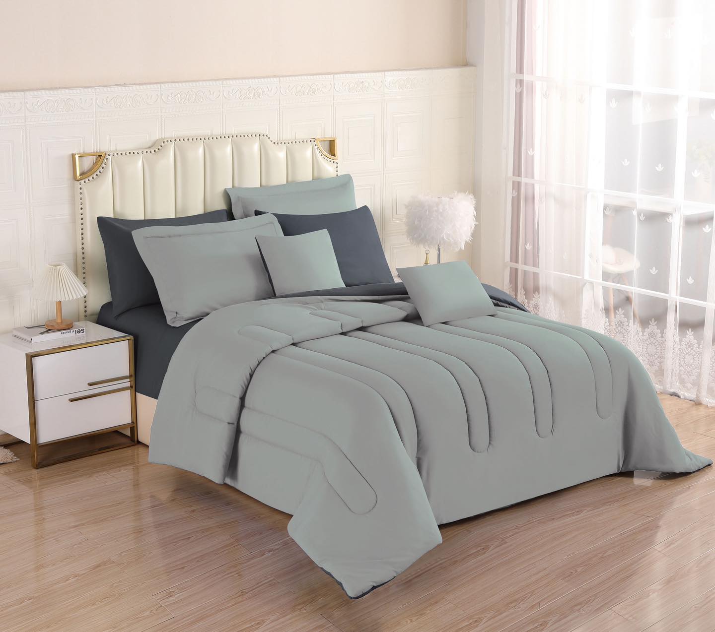 8PCS Royal Solid Reversible Comforter Set - Sheets Included