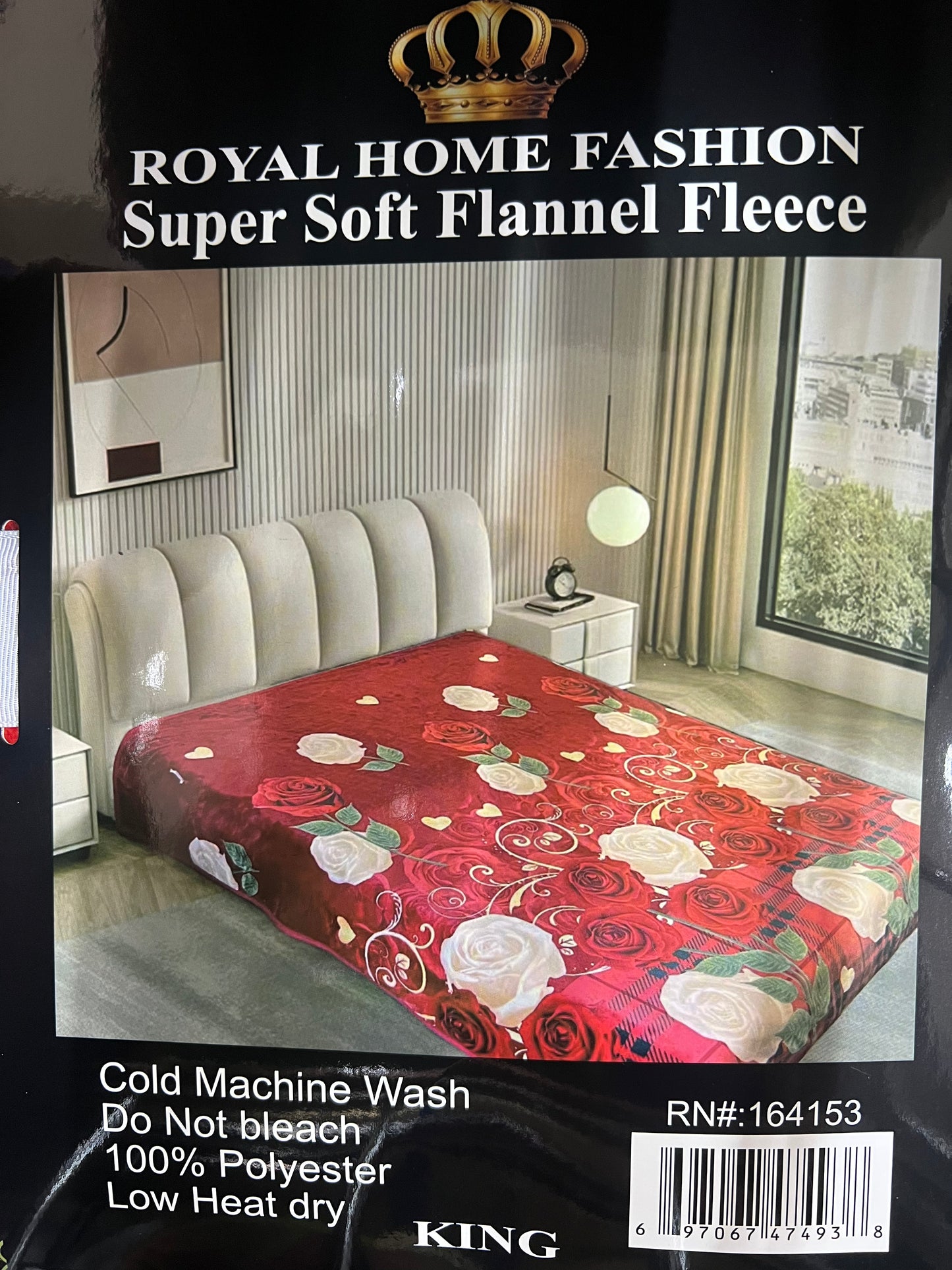 Royal Flannel Blanket - Red & White Roses