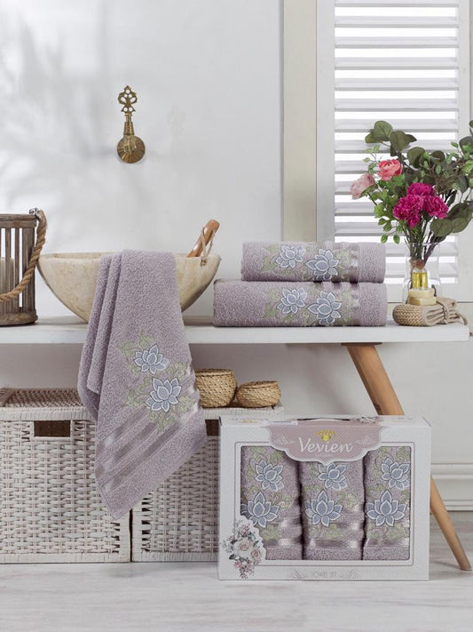 Floral Luxurious 3 Piece Bath & Hand Towel Set