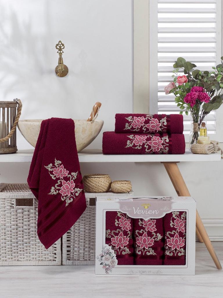 Floral Luxurious 3 Piece Bath & Hand Towel Set