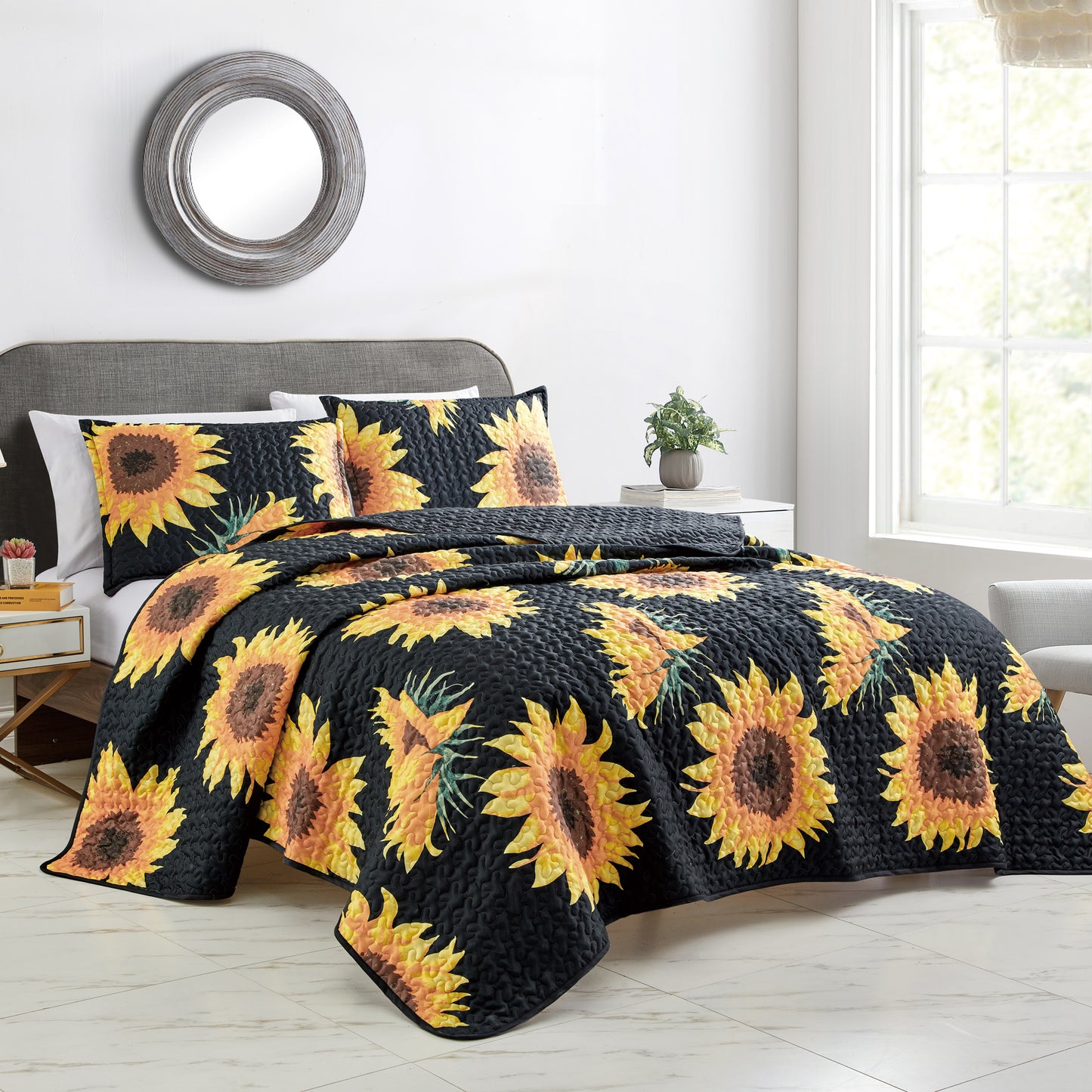 Sunflower Luxury 3PC Bedspread Quilt Set