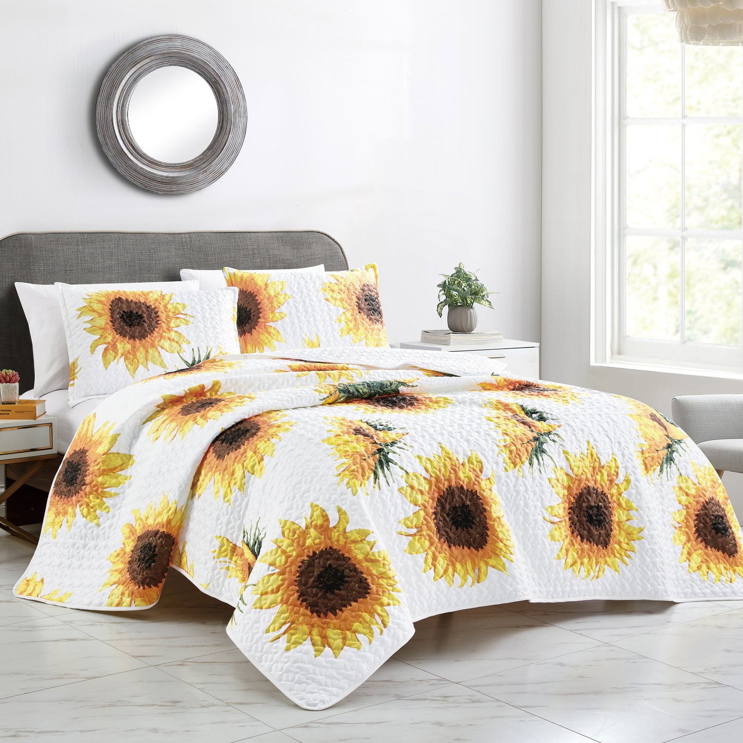 Sunflower Luxury 3PC Bedspread Quilt Set