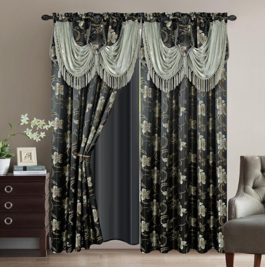 2PC CURTAIN SET W/ ATTACHED VALANCE & BACKING - Cindy