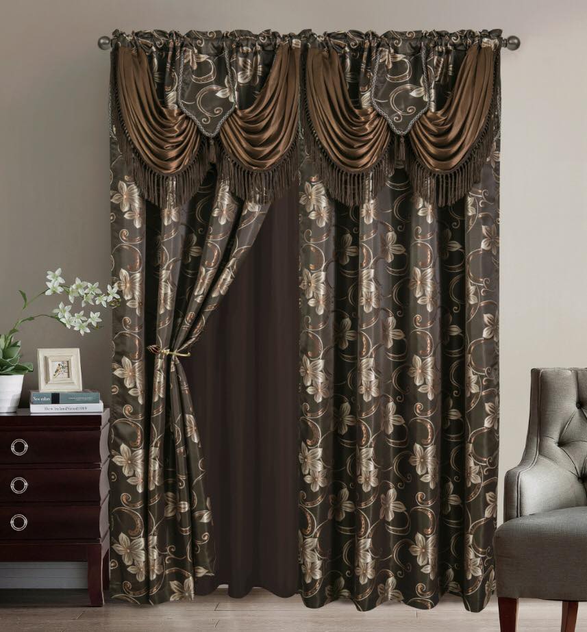2PC CURTAIN SET W/ ATTACHED VALANCE & BACKING - Cindy