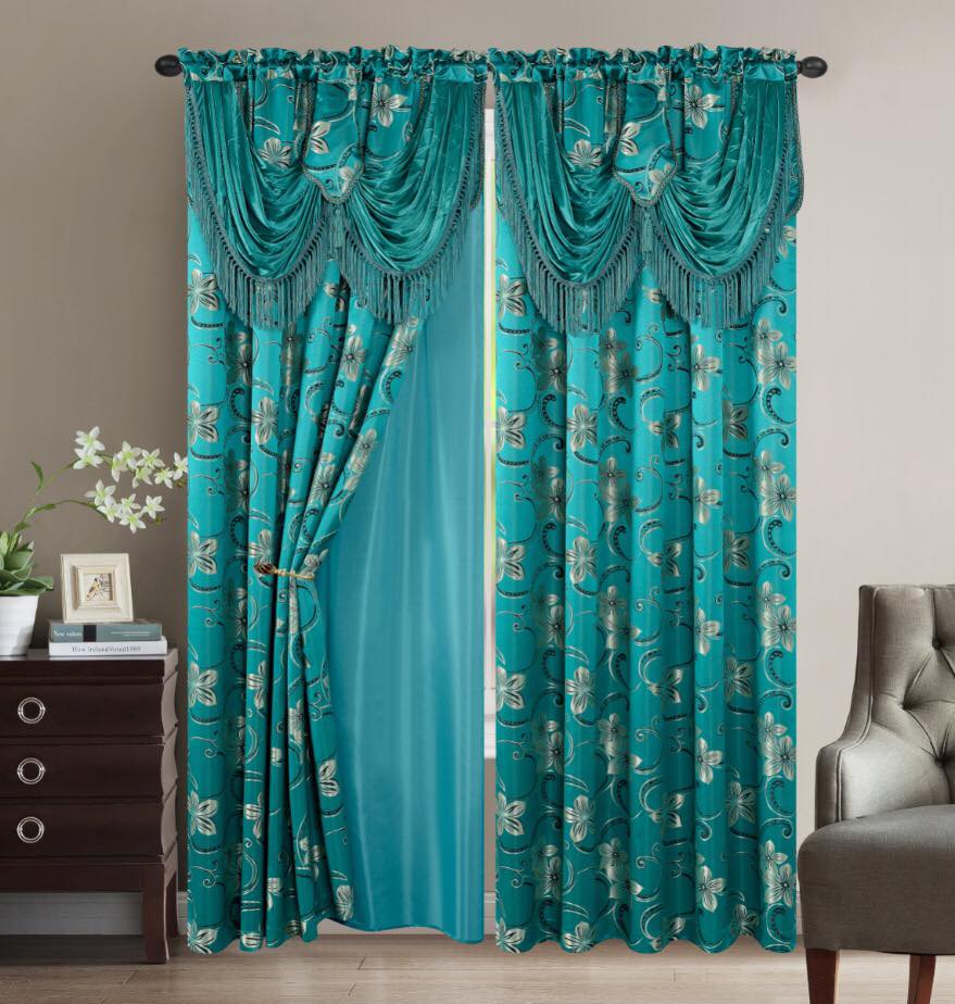 2PC CURTAIN SET W/ ATTACHED VALANCE & BACKING - Cindy