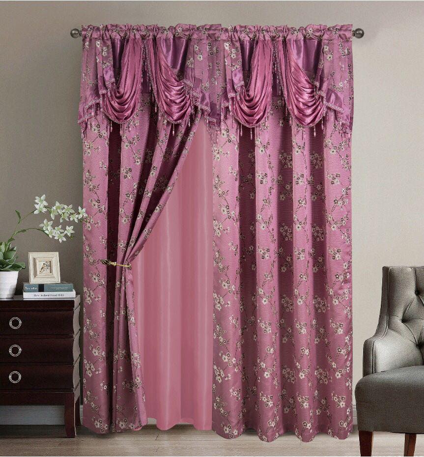 2PC CURTAIN SET W/ ATTACHED VALANCE & BACKING - Eliza