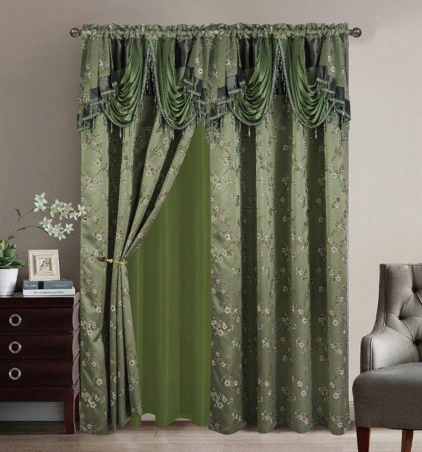 2PC CURTAIN SET W/ ATTACHED VALANCE & BACKING - Eliza