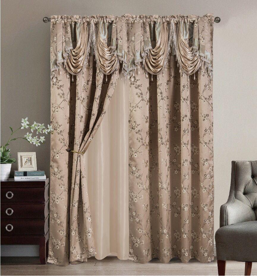 2PC CURTAIN SET W/ ATTACHED VALANCE & BACKING - Eliza
