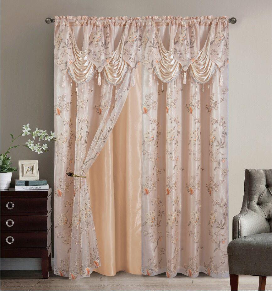 2PC CURTAIN SET W/ ATTACHED VALANCE & BACKING - Emily