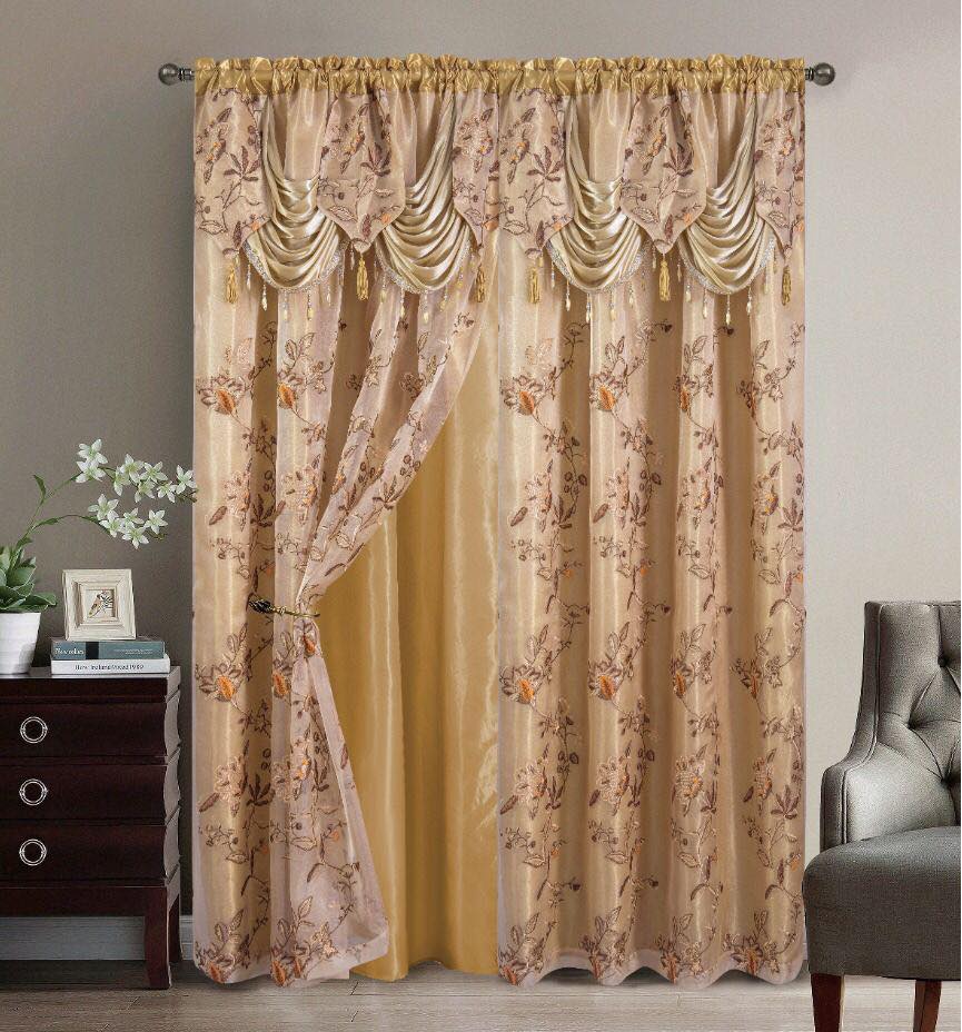 2PC CURTAIN SET W/ ATTACHED VALANCE & BACKING - Emily