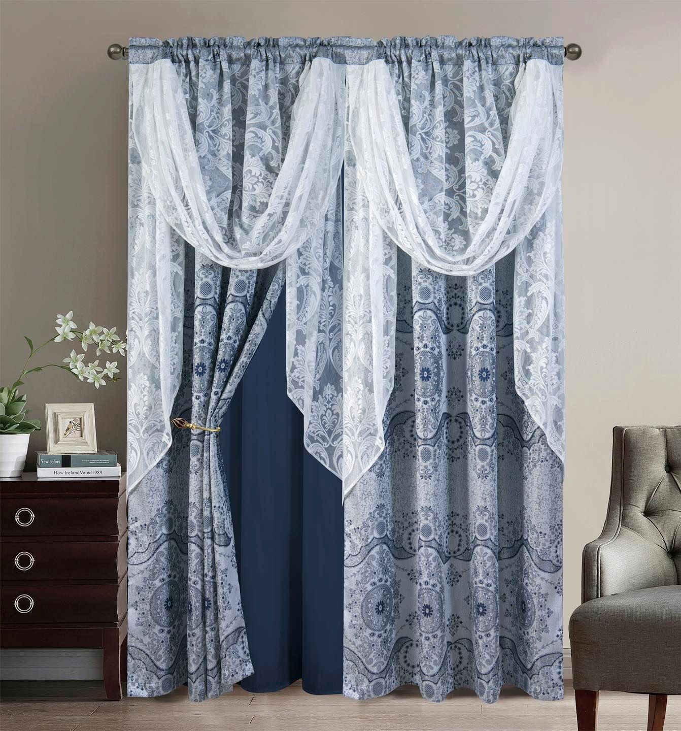 2PC CURTAIN SET W/ ATTACHED VALANCE & BACKING - Michelle