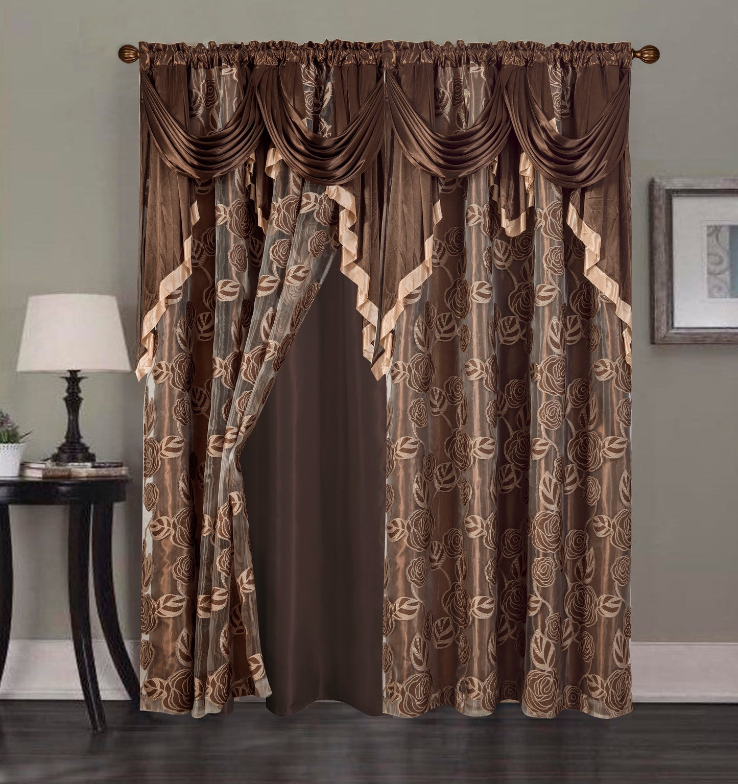 2PC CURTAIN SET W/ ATTACHED VALANCE & BACKING - Gill