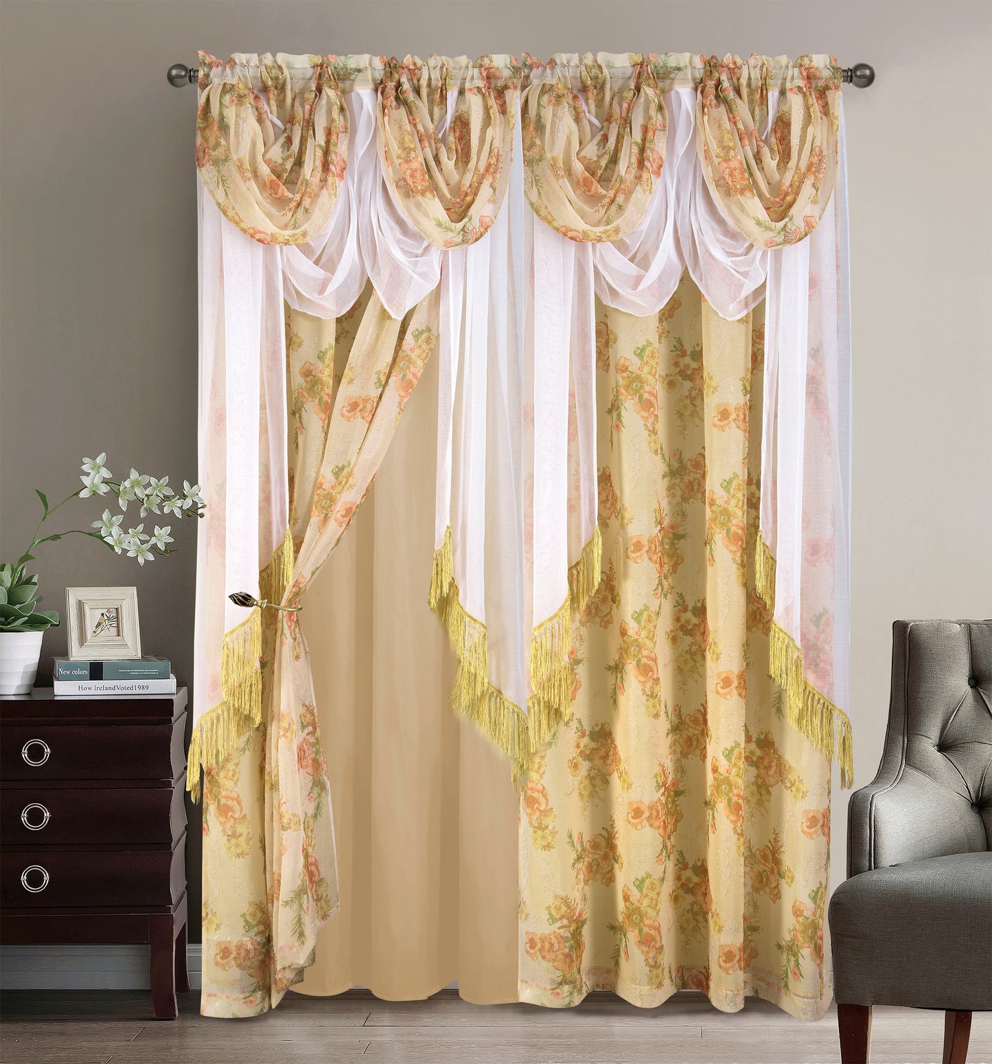2PC CURTAIN SET W/ ATTACHED VALANCE & BACKING - Henry