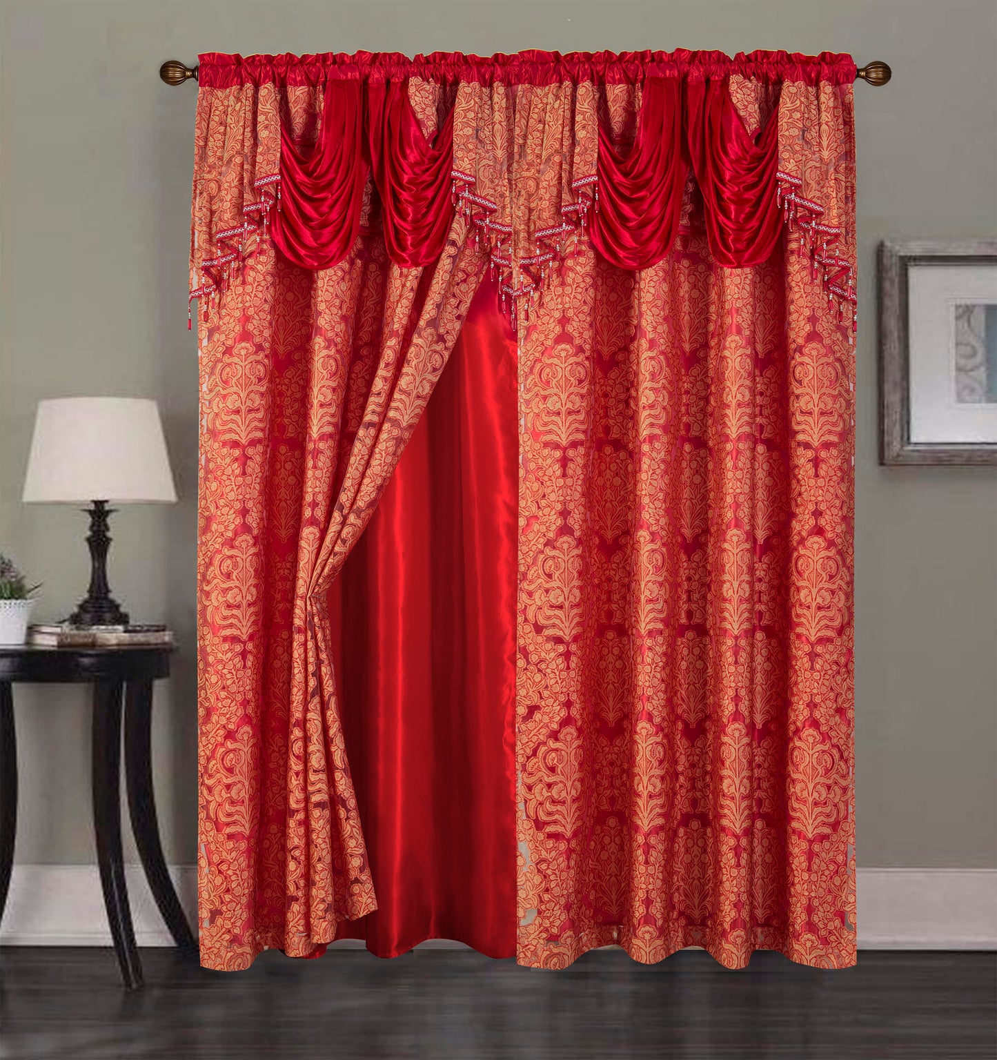 2PC CURTAIN SET W/ ATTACHED VALANCE & BACKING - Camilla