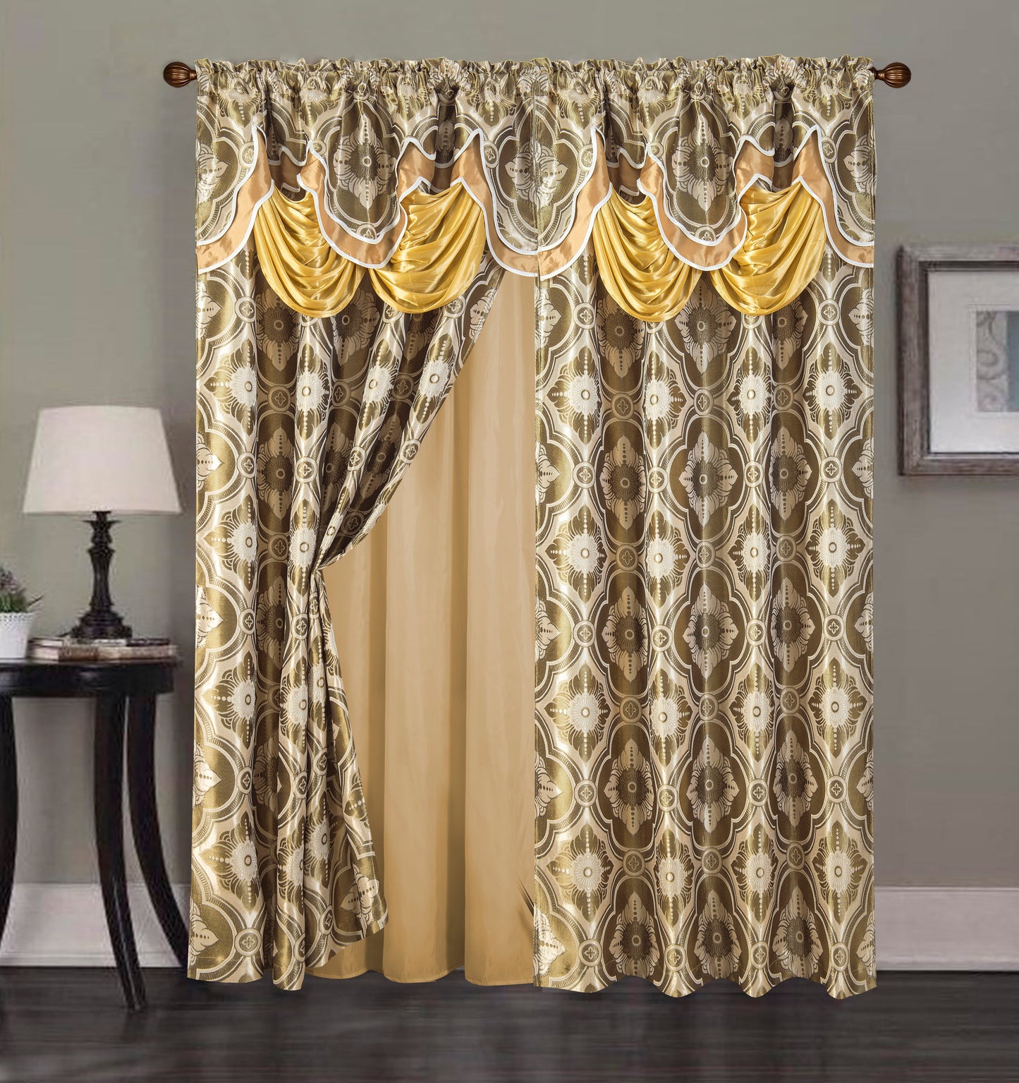 2PC CURTAIN SET W/ ATTACHED VALANCE & BACKING - Hailey