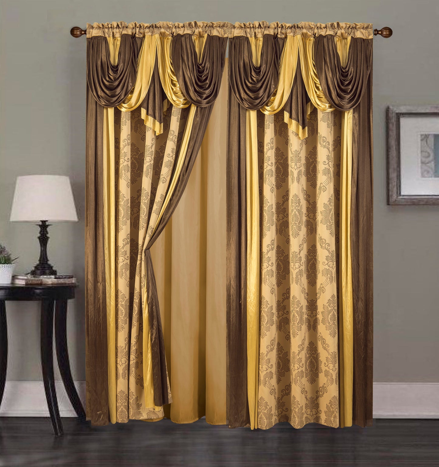 2PC CURTAIN SET W/ ATTACHED VALANCE & BACKING - Liliana