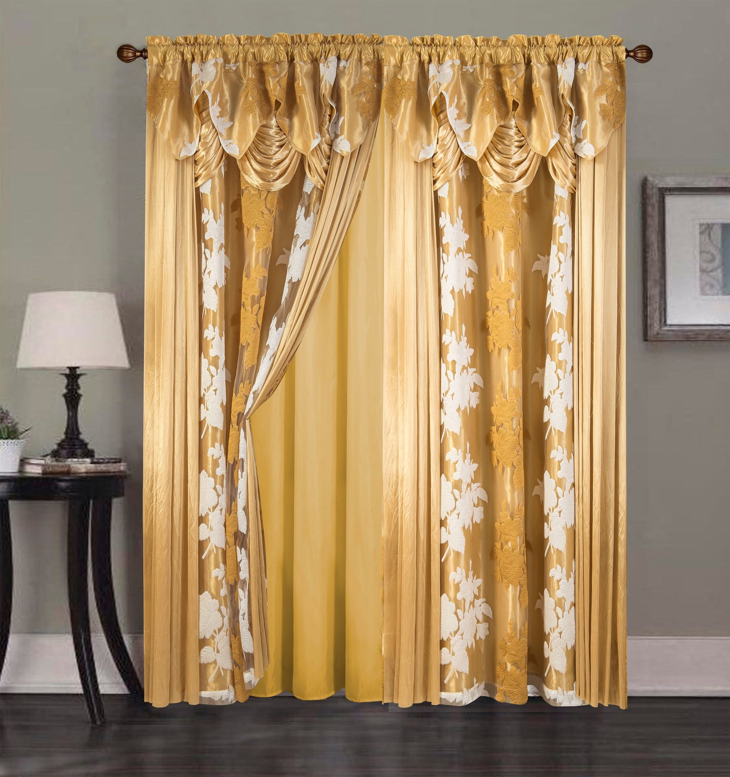 2PC CURTAIN SET W/ ATTACHED VALANCE & BACKING - Ellie