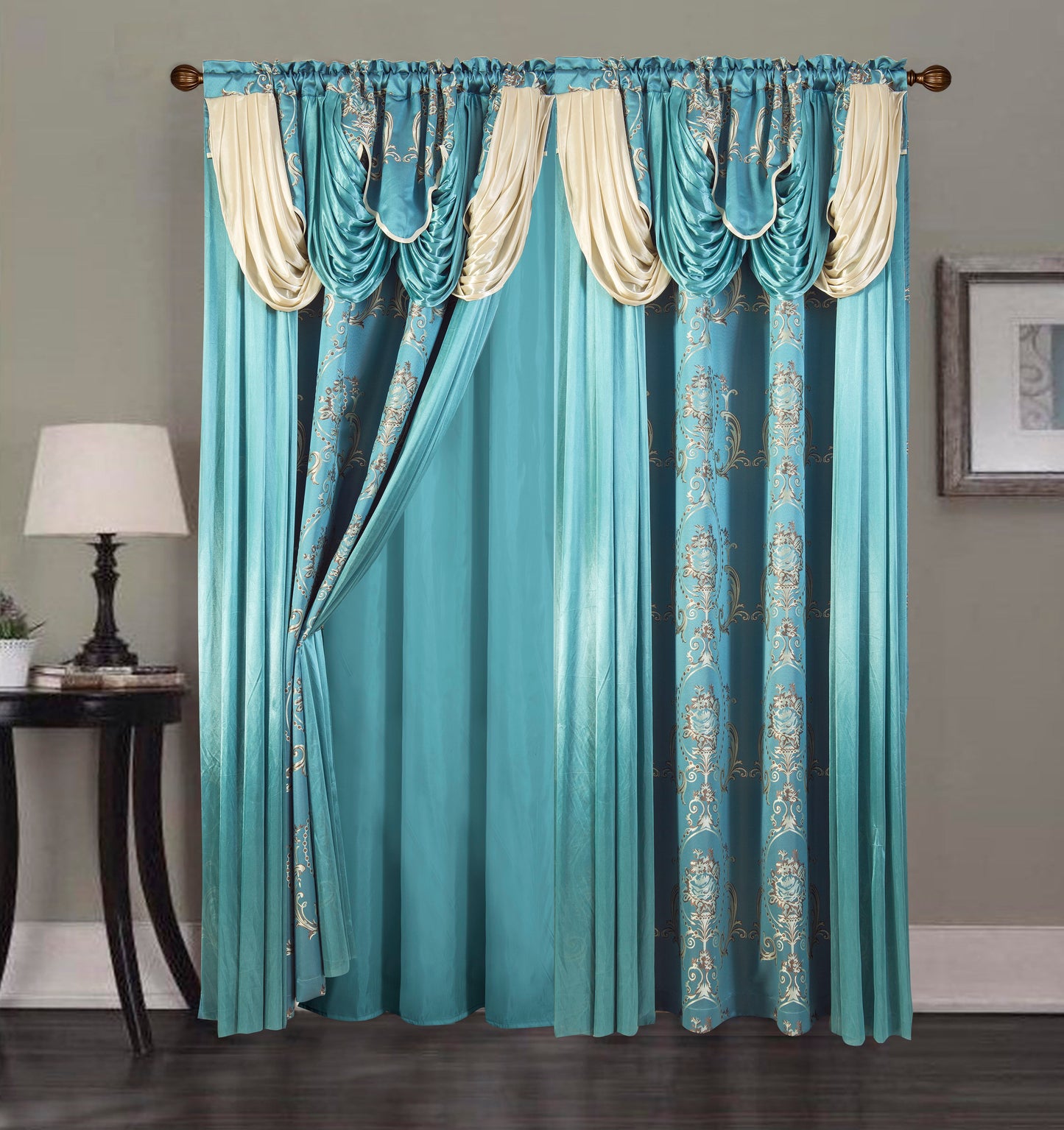 2PC CURTAIN SET W/ ATTACHED VALANCE & BACKING - Nevaeh