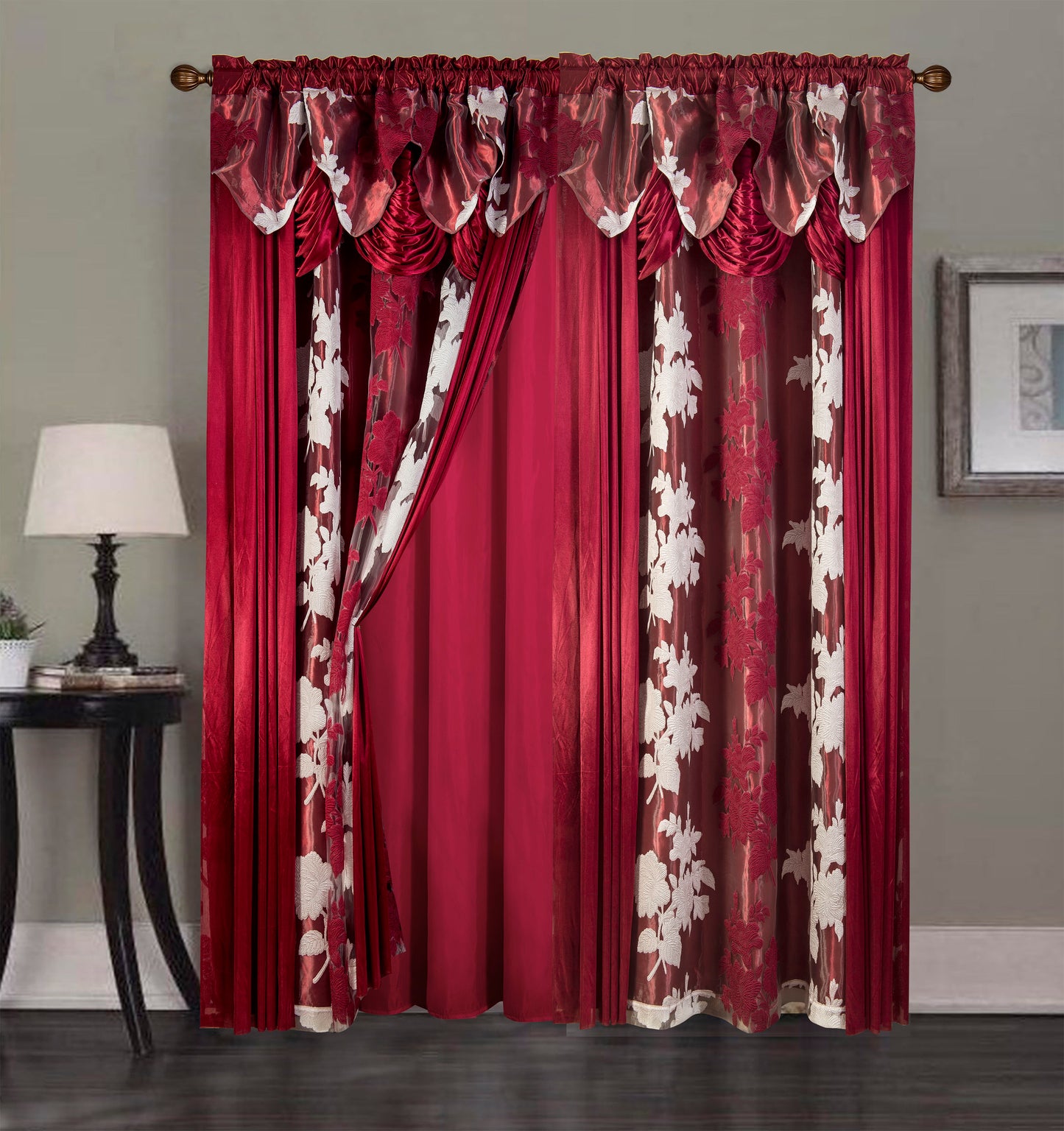 2PC CURTAIN SET W/ ATTACHED VALANCE & BACKING - Ellie