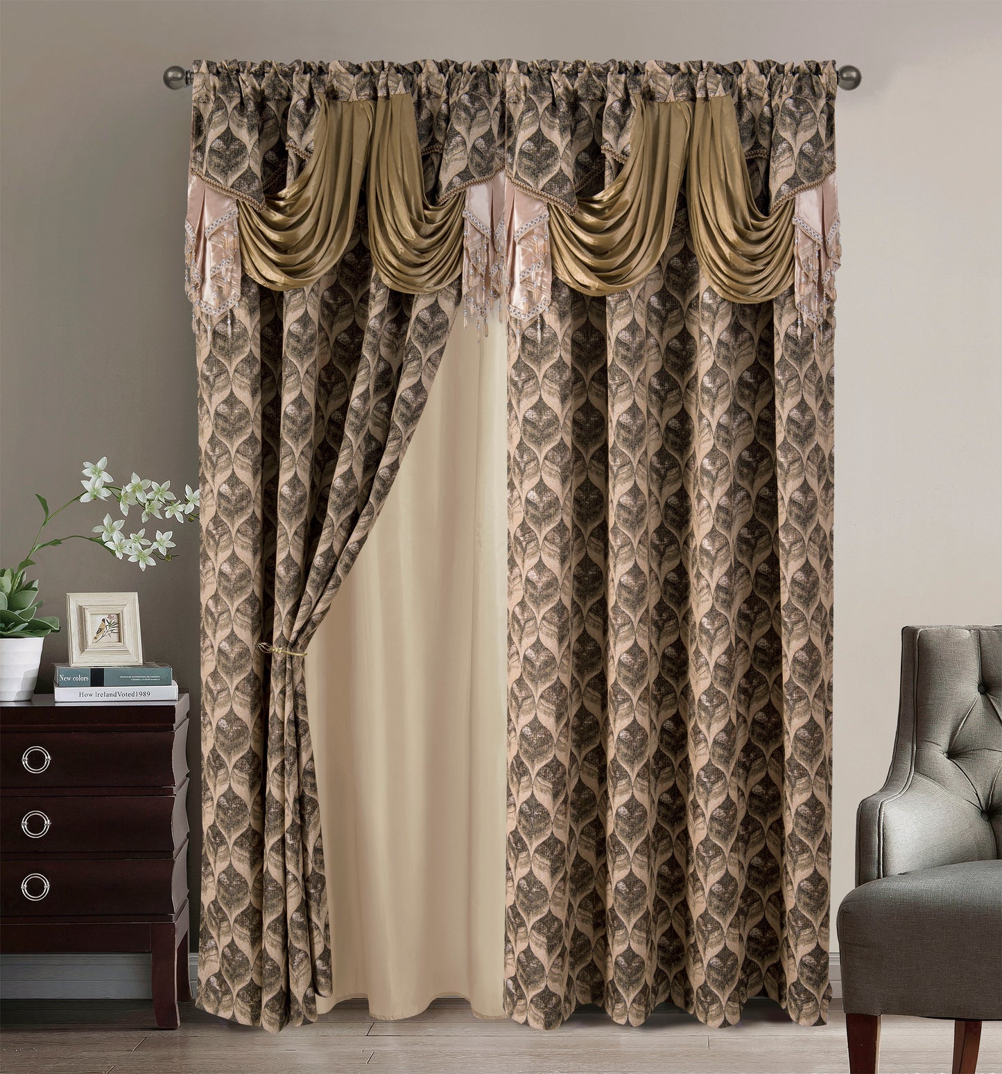 2PC CURTAIN SET W/ ATTACHED VALANCE & BACKING - Gloria