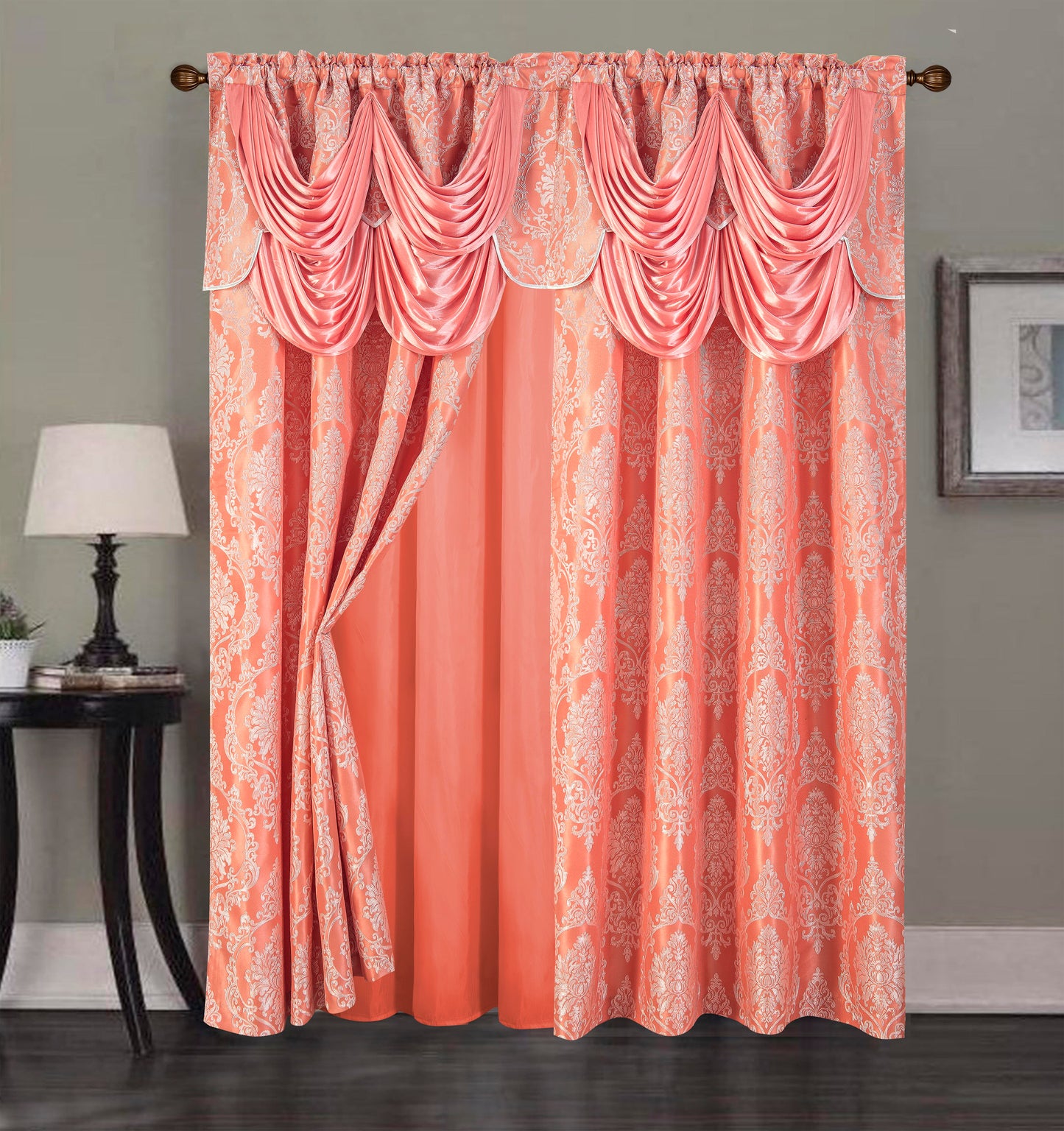 2PC CURTAIN SET W/ ATTACHED VALANCE & BACKING - Cora