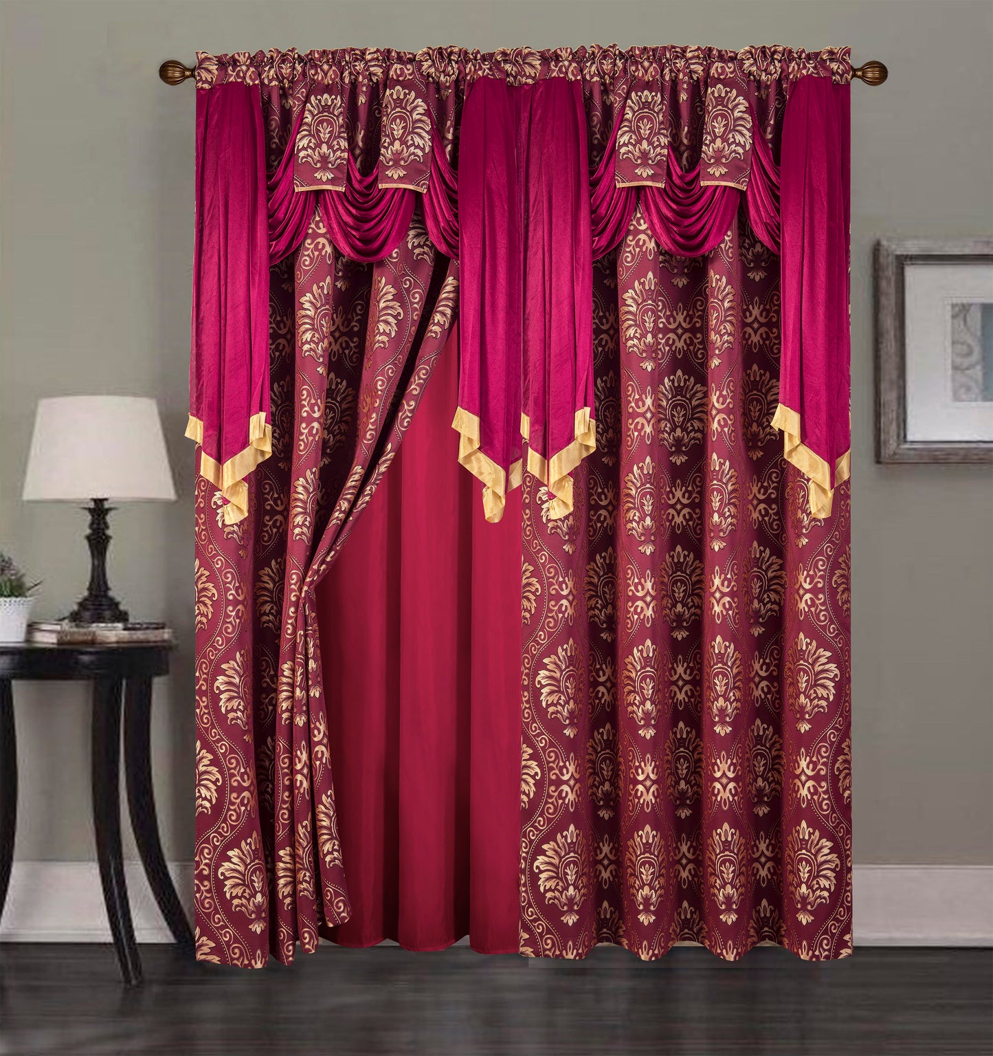 2PC CURTAIN SET W/ ATTACHED VALANCE & BACKING - Skyler