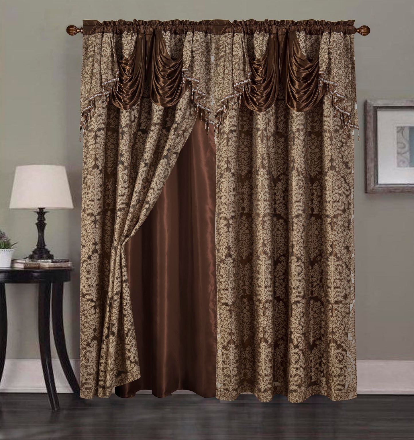 2PC CURTAIN SET W/ ATTACHED VALANCE & BACKING - Camilla