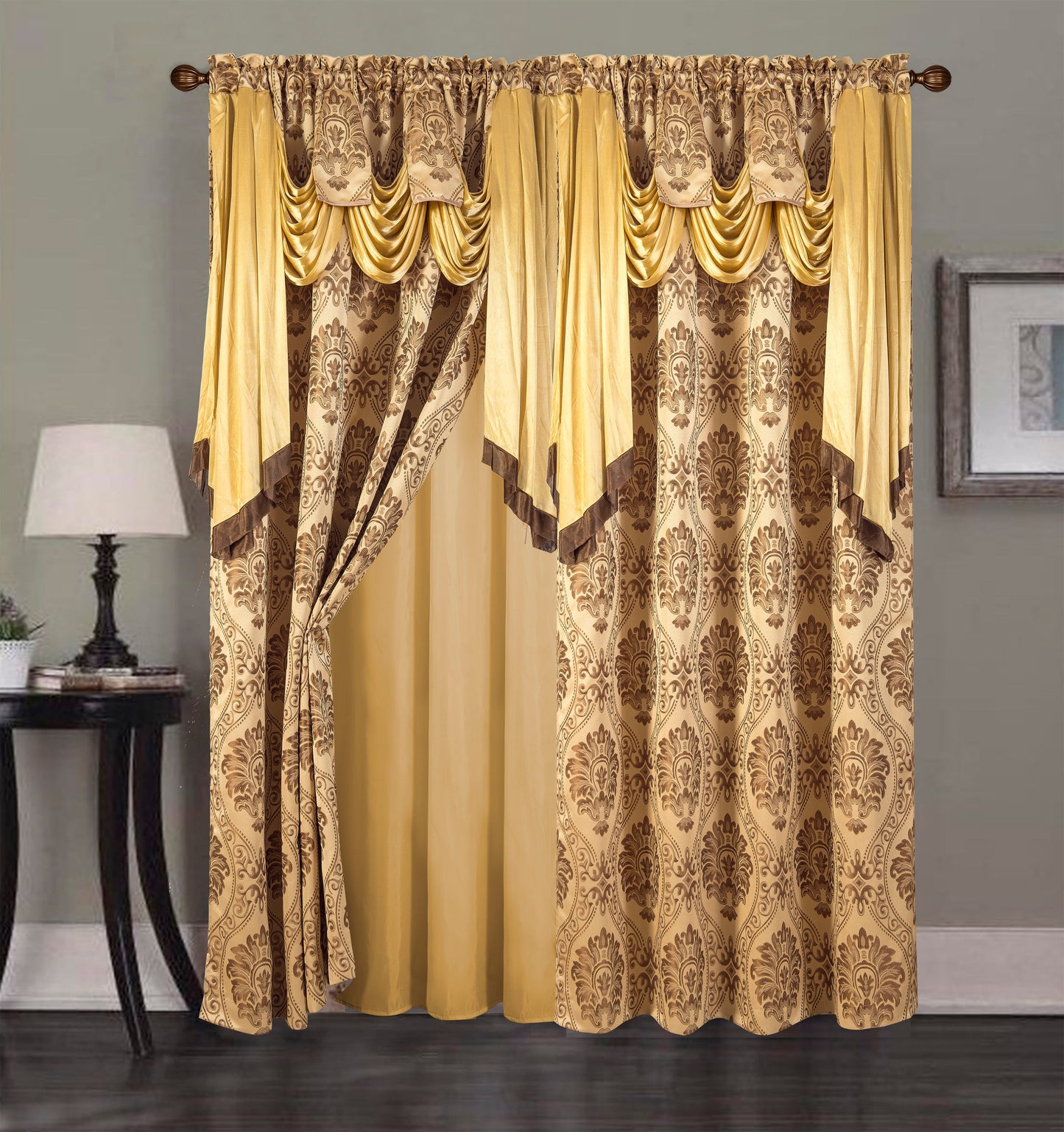2PC CURTAIN SET W/ ATTACHED VALANCE & BACKING - Skyler