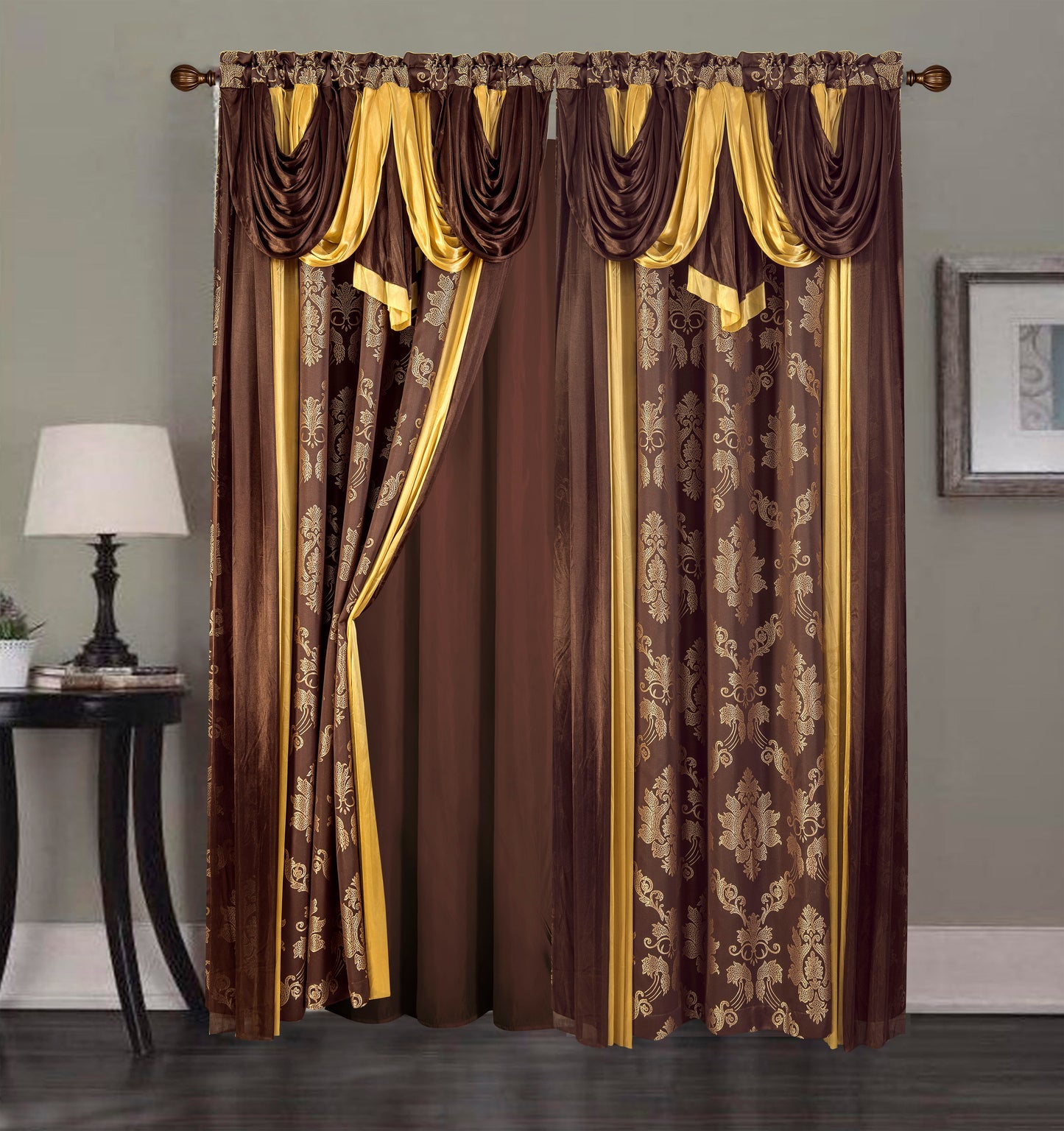 2PC CURTAIN SET W/ ATTACHED VALANCE & BACKING - Liliana