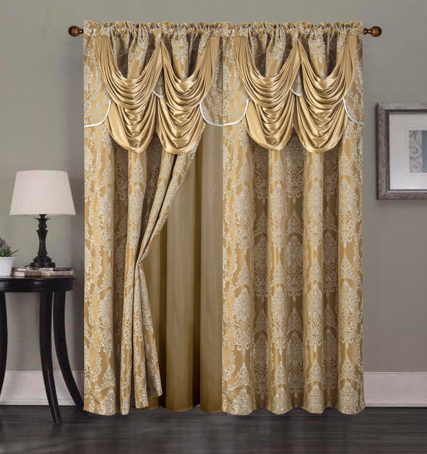 2PC CURTAIN SET W/ ATTACHED VALANCE & BACKING - Cora