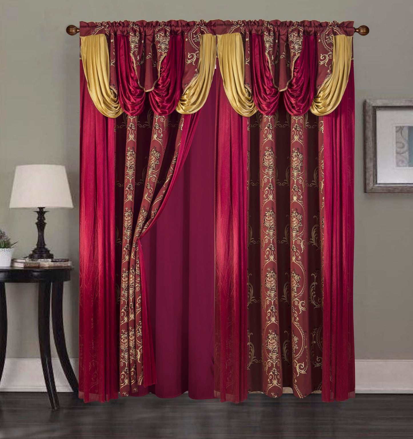 2PC CURTAIN SET W/ ATTACHED VALANCE & BACKING - Nevaeh