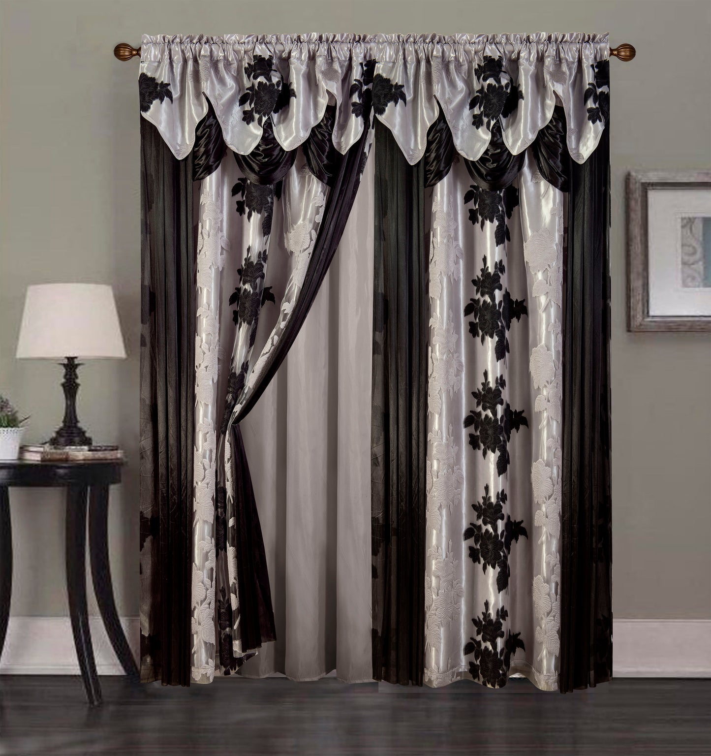 2PC CURTAIN SET W/ ATTACHED VALANCE & BACKING - Ellie