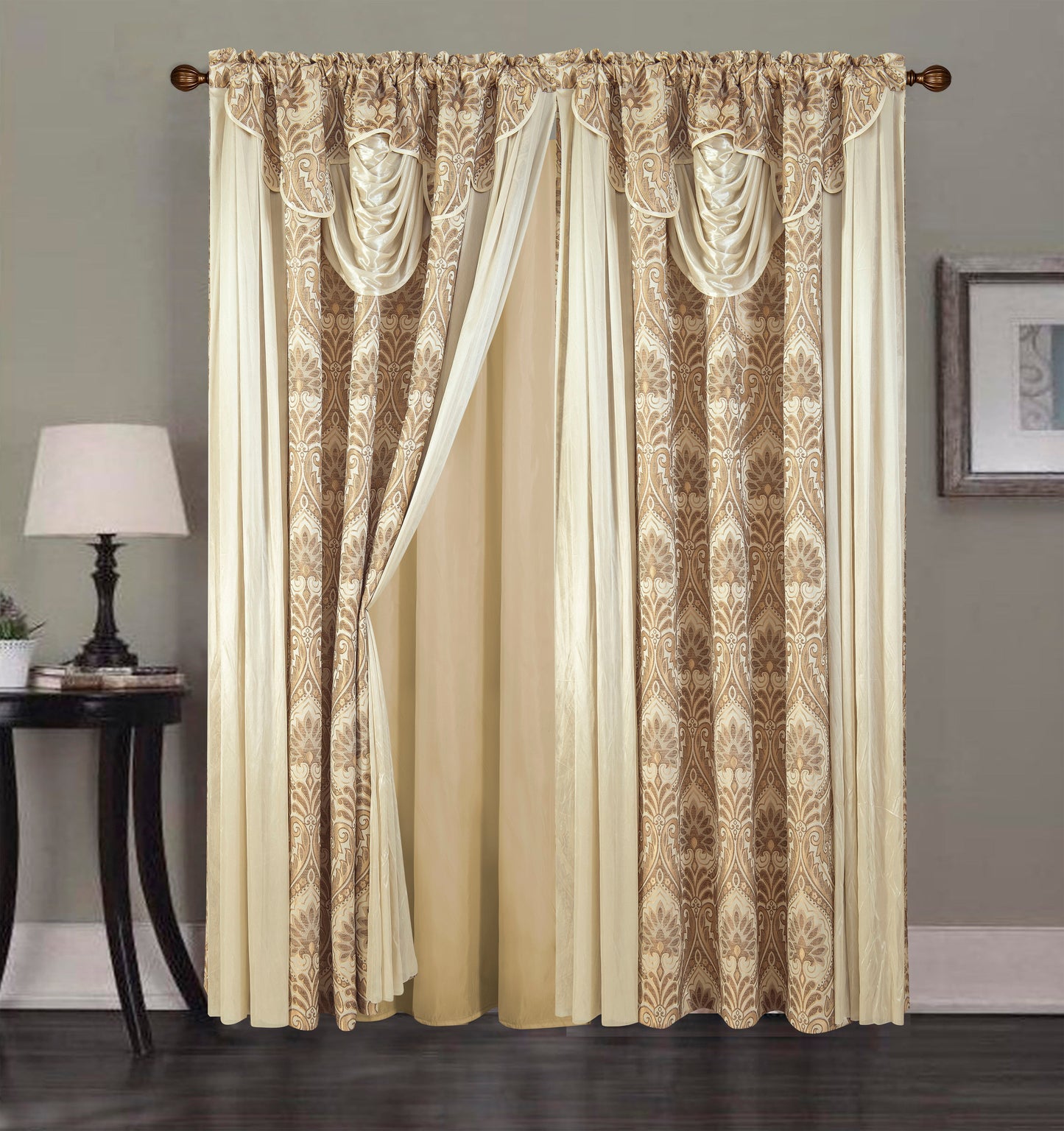 2PC CURTAIN SET W/ ATTACHED VALANCE & BACKING - Naomi