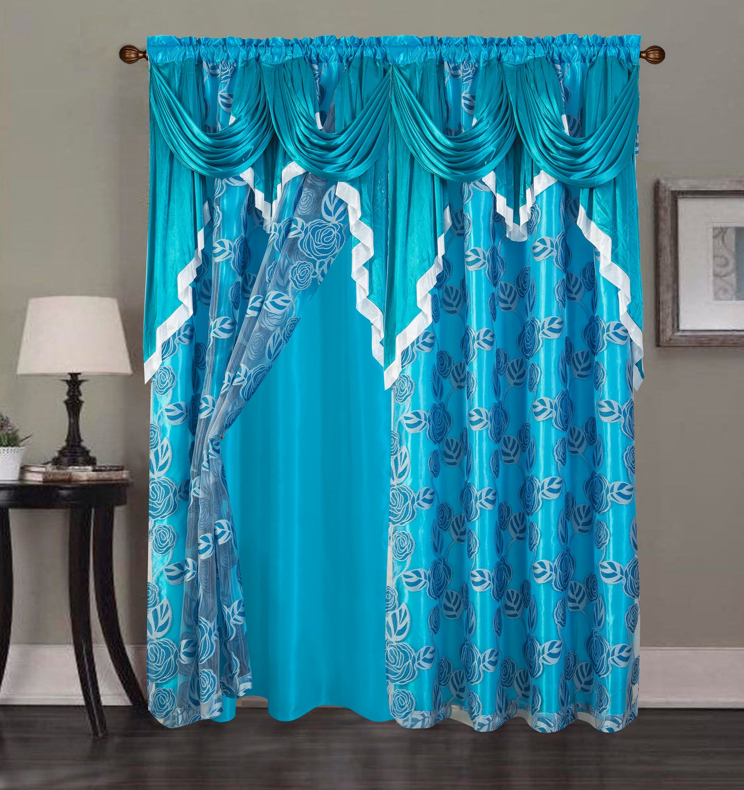 2PC CURTAIN SET W/ ATTACHED VALANCE & BACKING - Gill