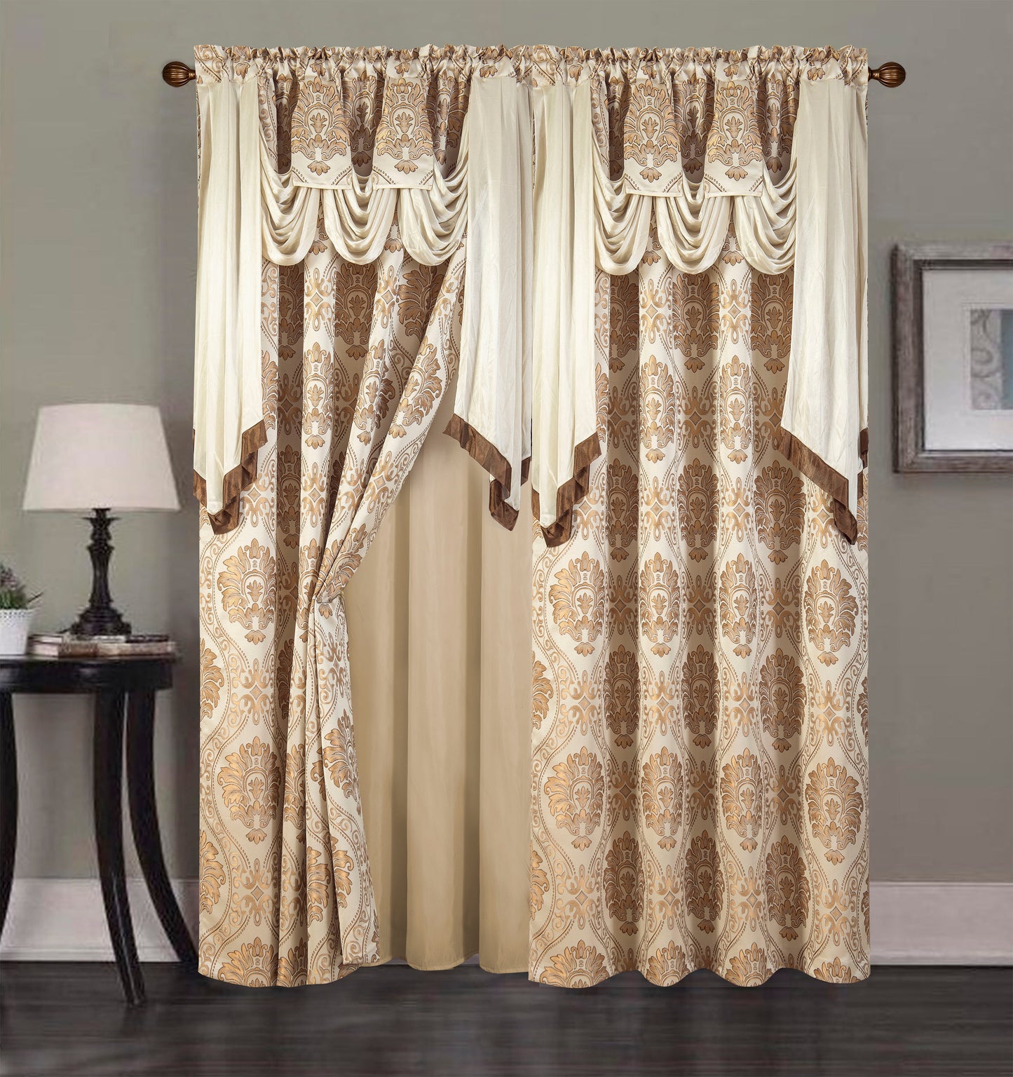 2PC CURTAIN SET W/ ATTACHED VALANCE & BACKING - Skyler