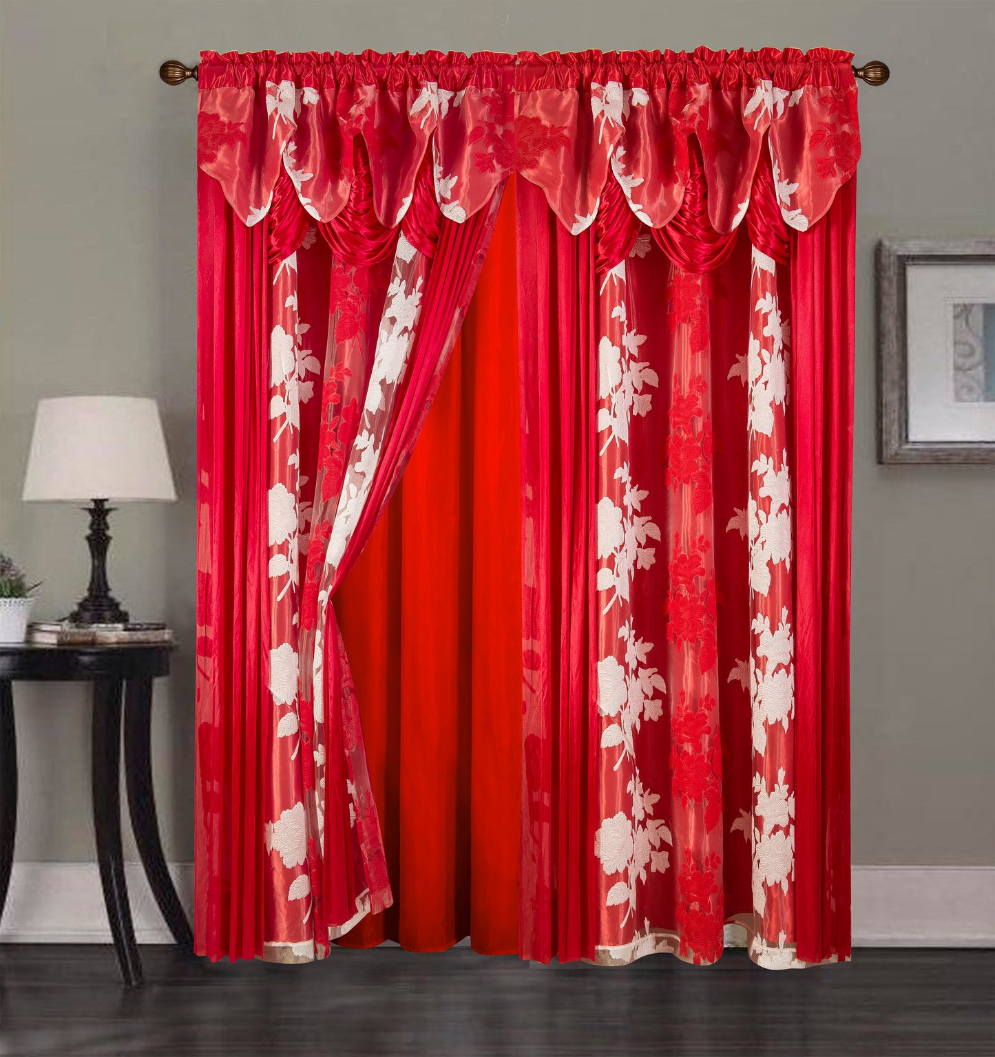 2PC CURTAIN SET W/ ATTACHED VALANCE & BACKING - Ellie