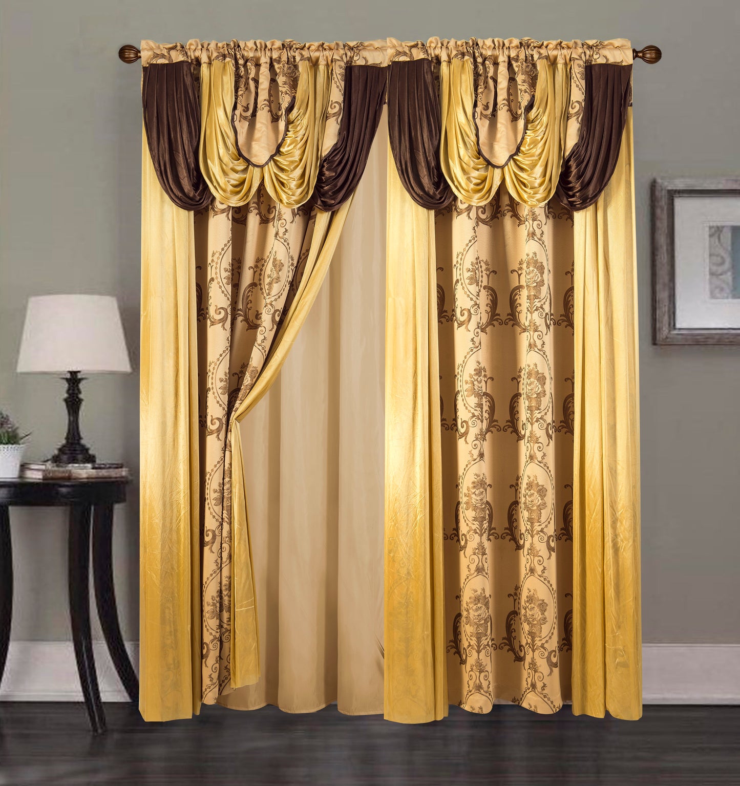 2PC CURTAIN SET W/ ATTACHED VALANCE & BACKING - Nevaeh