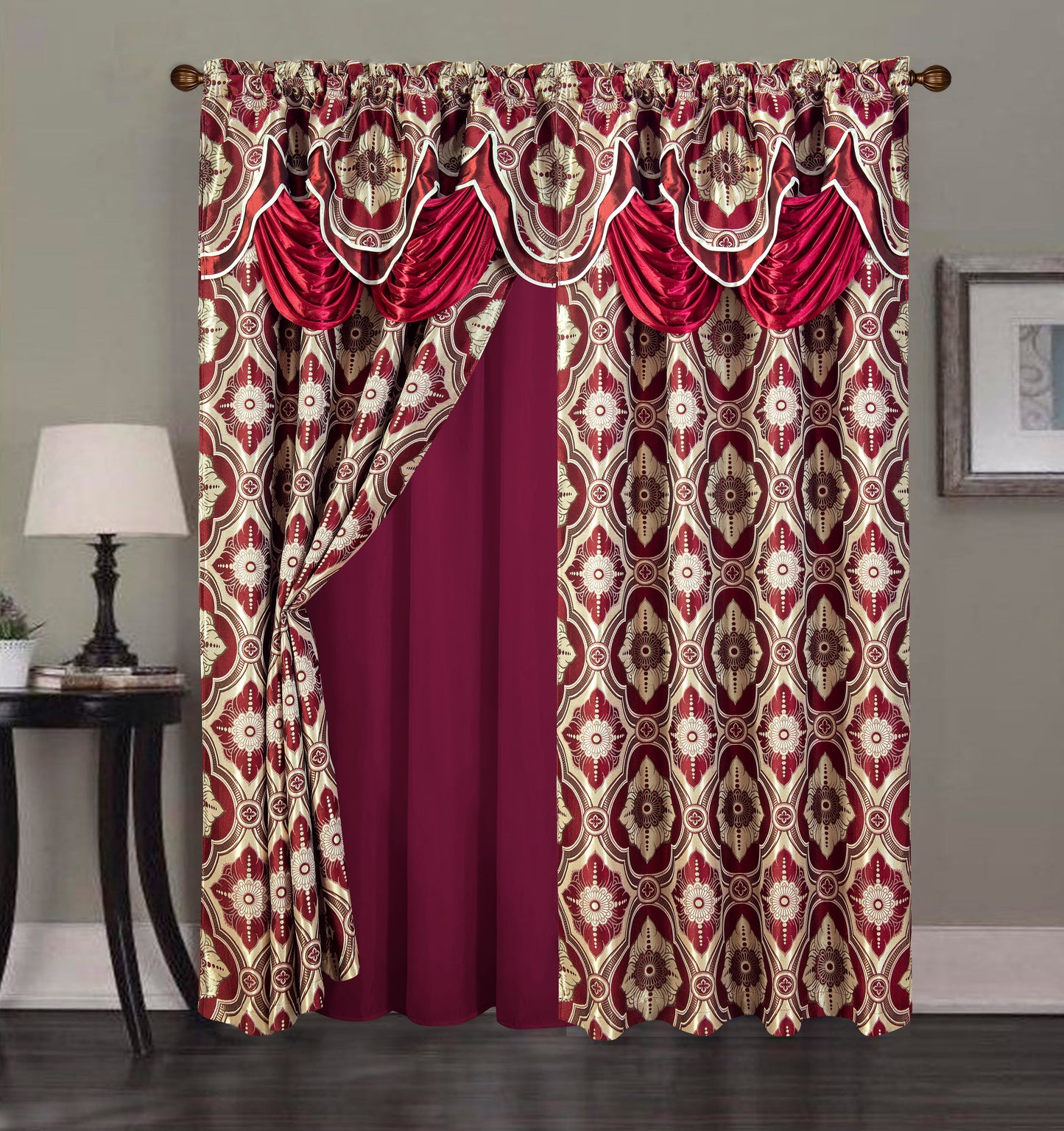 2PC CURTAIN SET W/ ATTACHED VALANCE & BACKING - Hailey